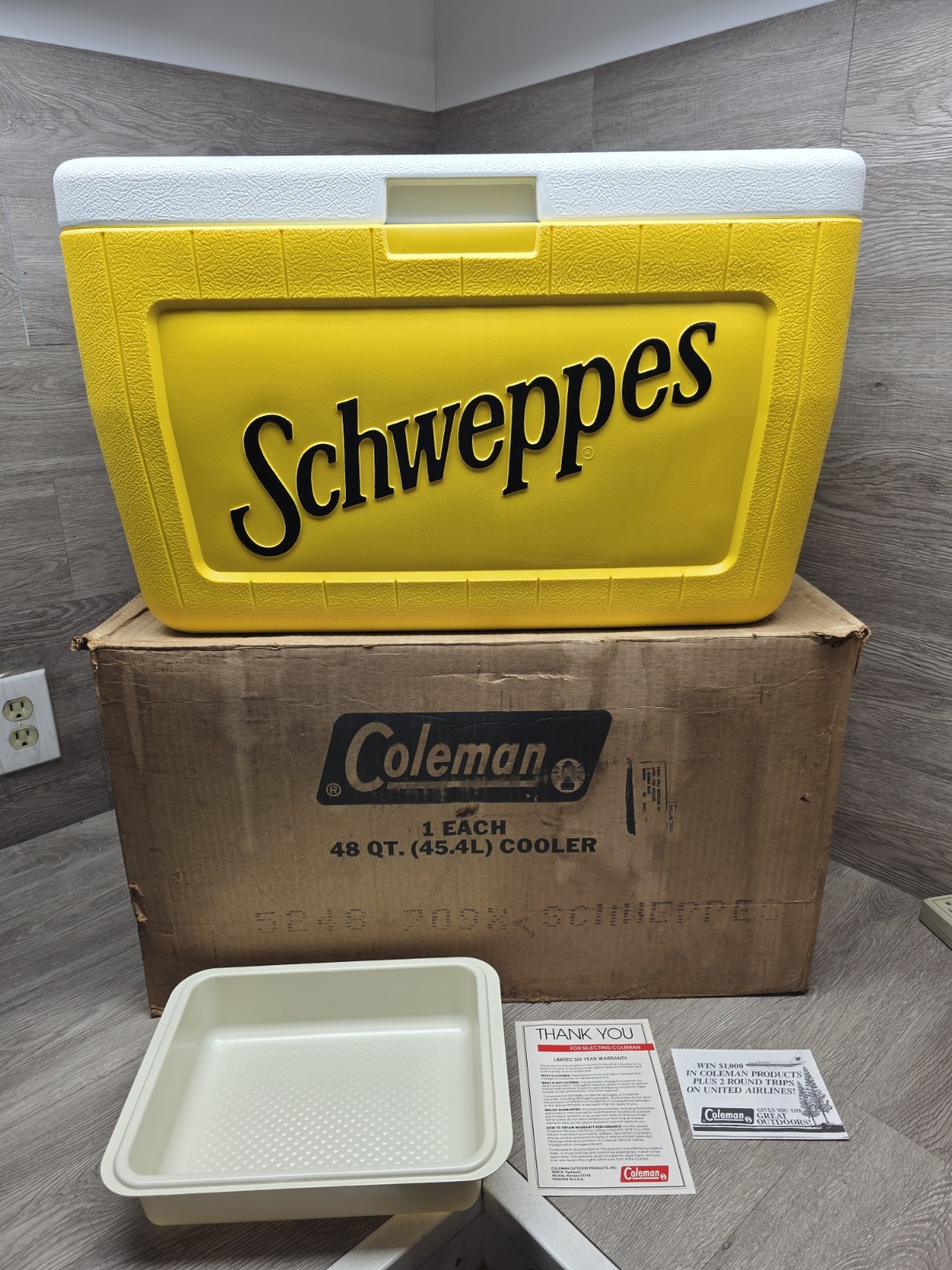 Rare Vtg 1991 48qt New Schweppes Ginger Ale Coleman 5286 Cooler Ice Chest USA