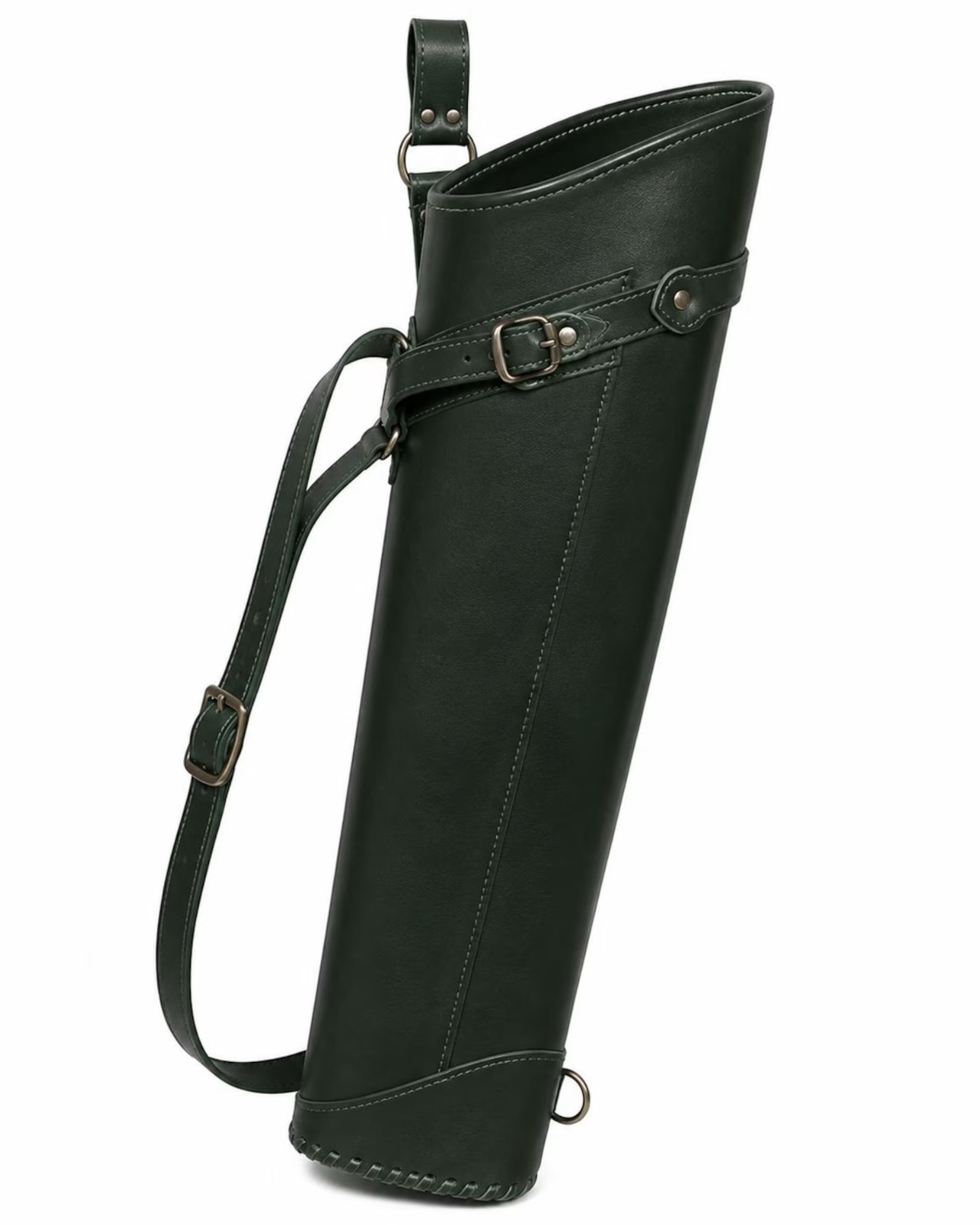 Dark Green Leather Archery Quiver – Traditional Adjustable Back Arrow Holder