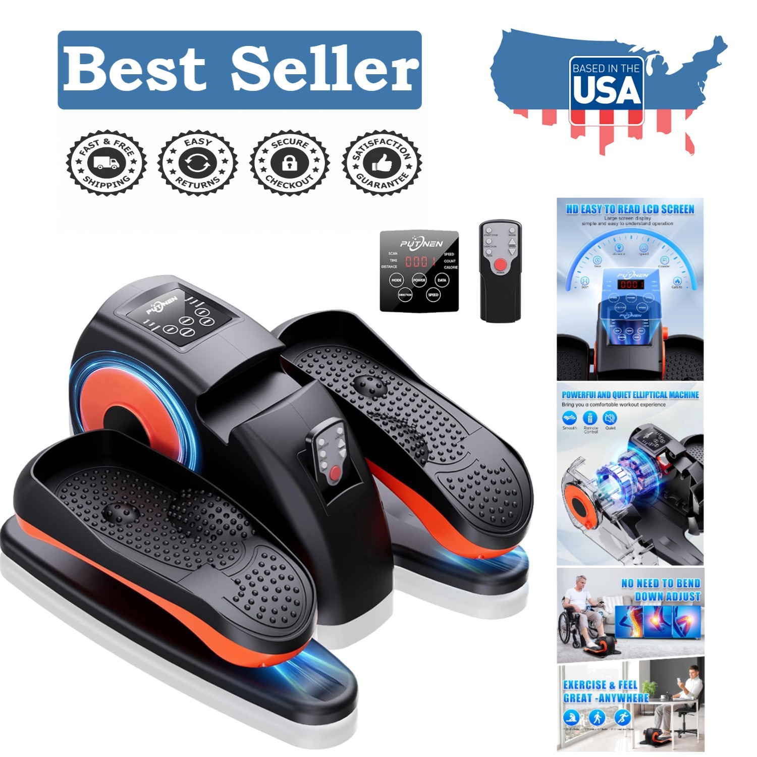 Low-Impact Under Desk Elliptical Machine for Easy Fitness - LCD Display & Remote
