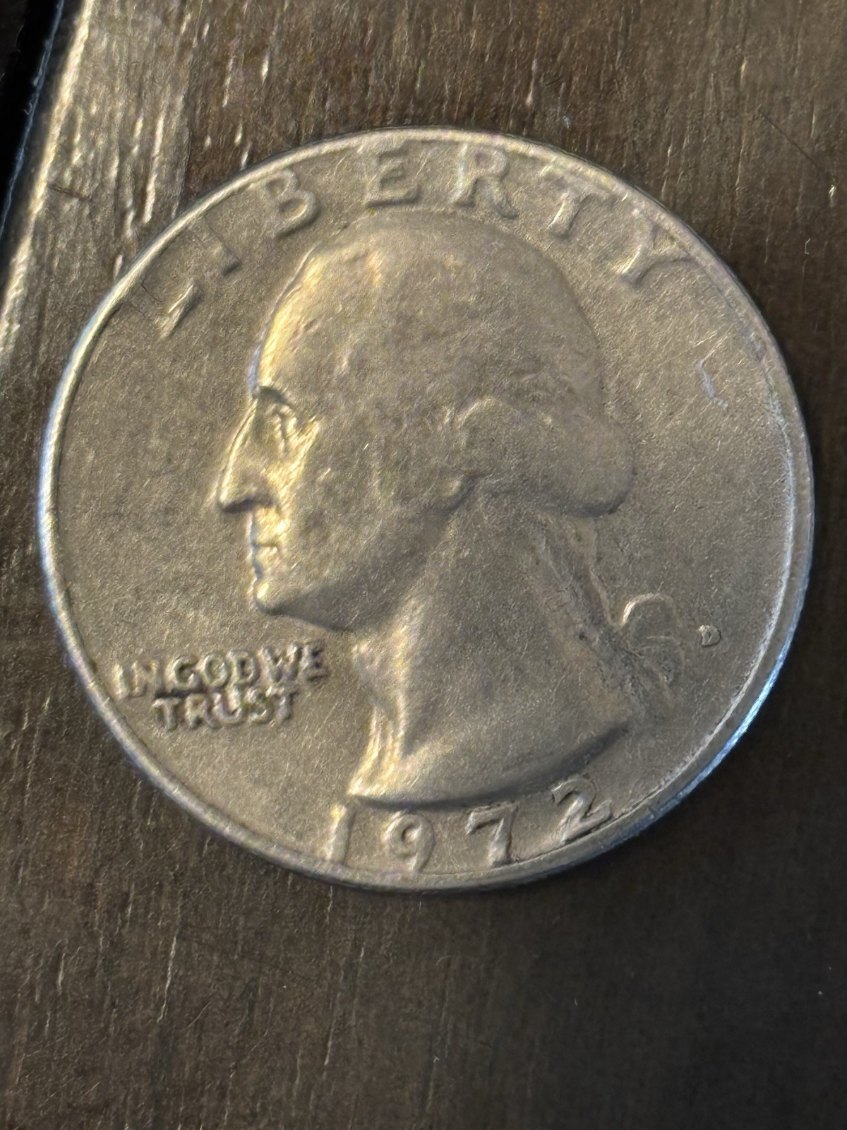 1972-D QUATER D/D Mint Mark, “LIBERTY” “UNITED” Touching Rim Error. Bold Letters