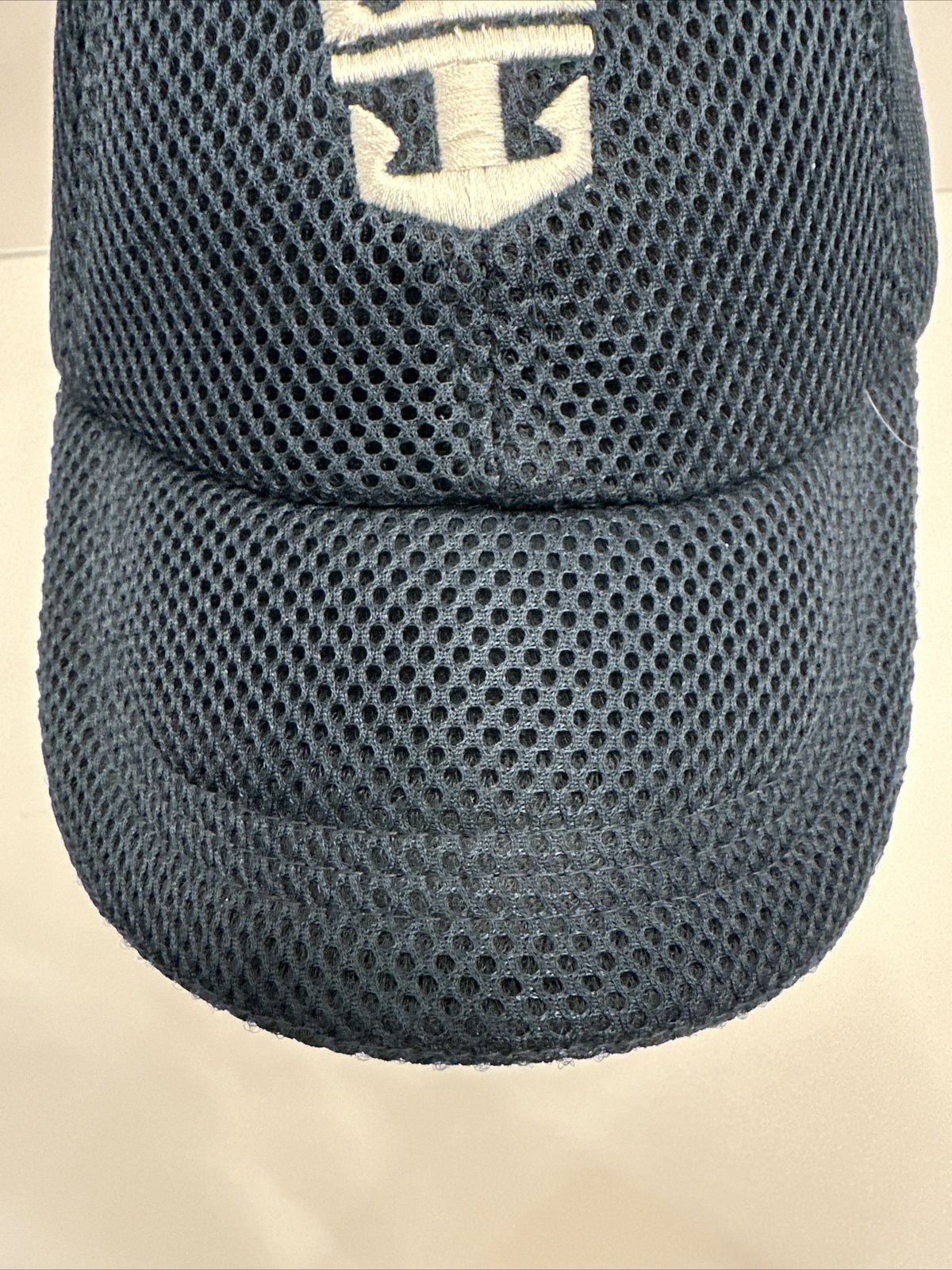 White Symbol on Navy Black Heavy Knit Mesh Hat Cap White Bill Edge Hook Loop