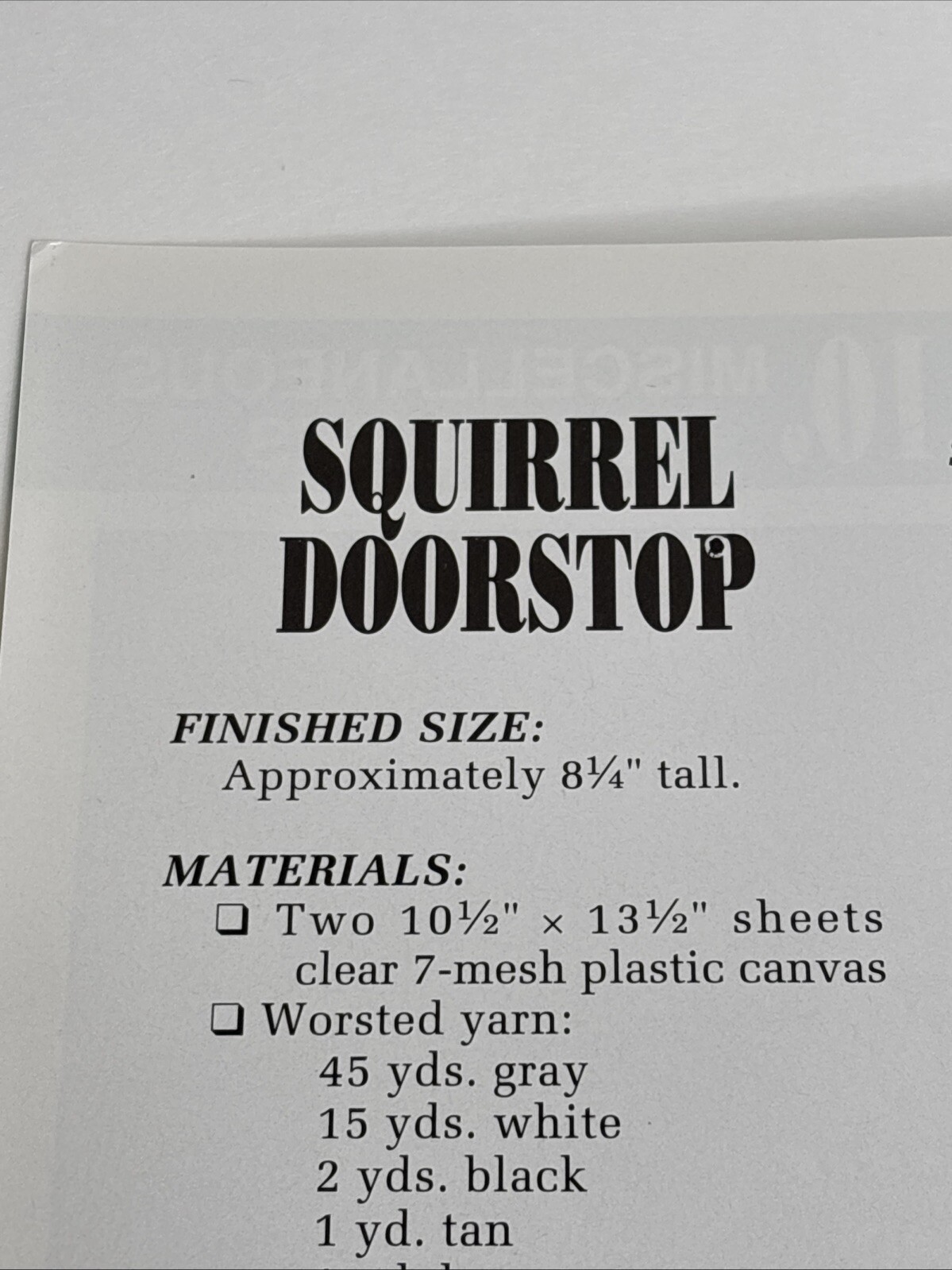 Squirrel Doorstop Annie's Attic Plastic Canvas Pattern Page
