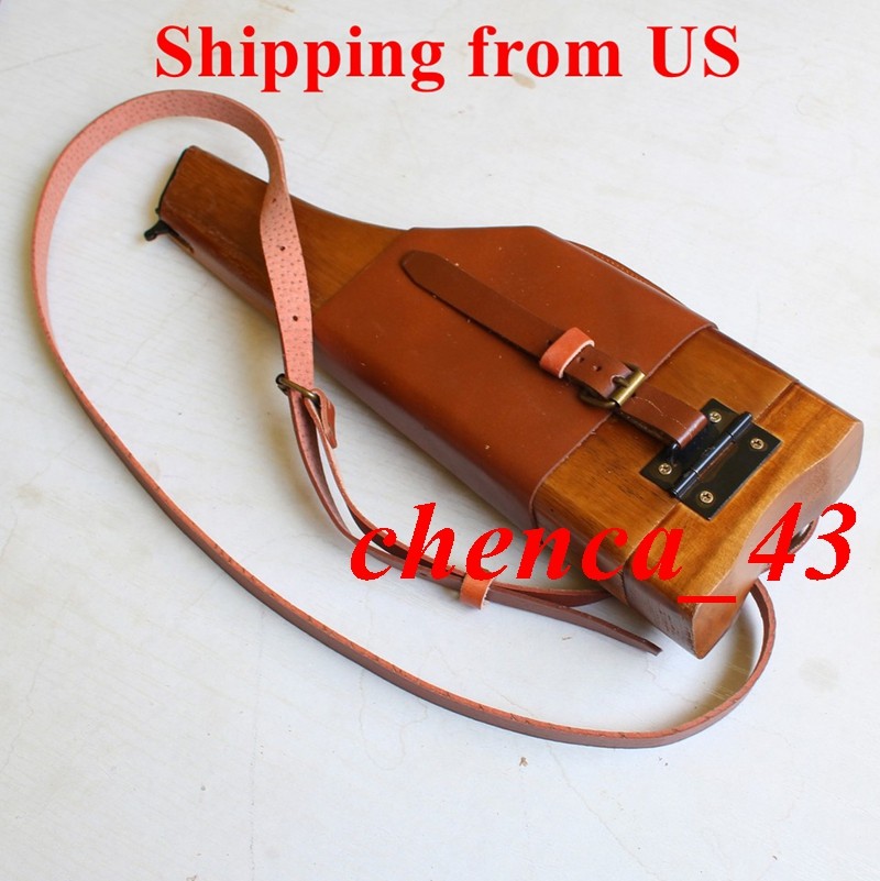US Ship!!! WW2 Broomhandle German Mauser C96 Wood Leather Box Holster with Belt