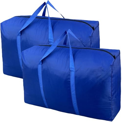 100L Extra Large Storage Bags, Big Moving Bags with Strong Zippers 2 Pack Blue