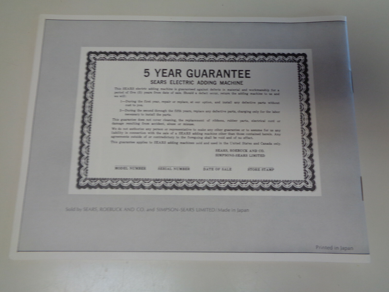 Vintage Original Sears Adding Machine Instruction Manual Booklet