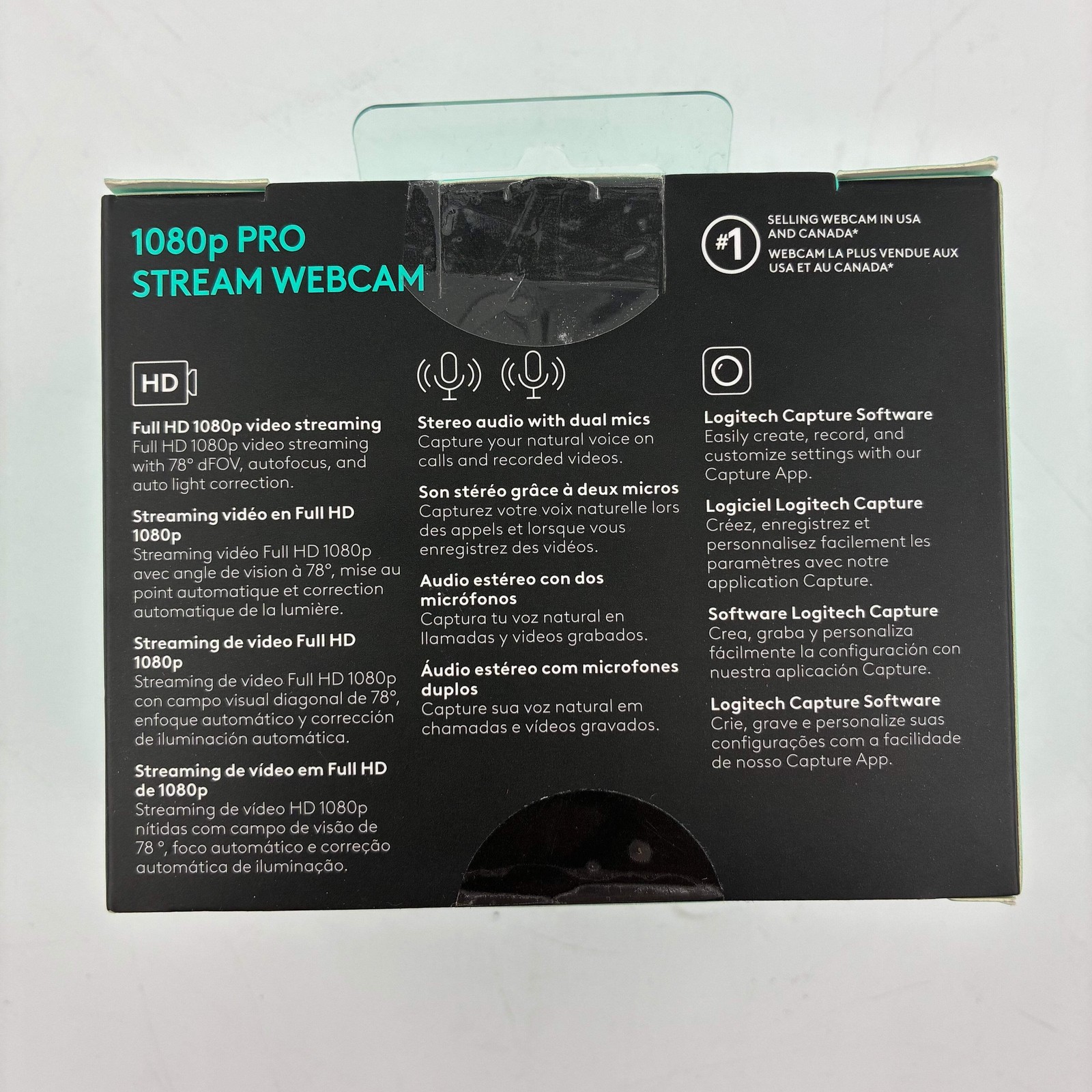 Logitech 1080p Pro Stream Webcam USB-A Black Full HD - New
