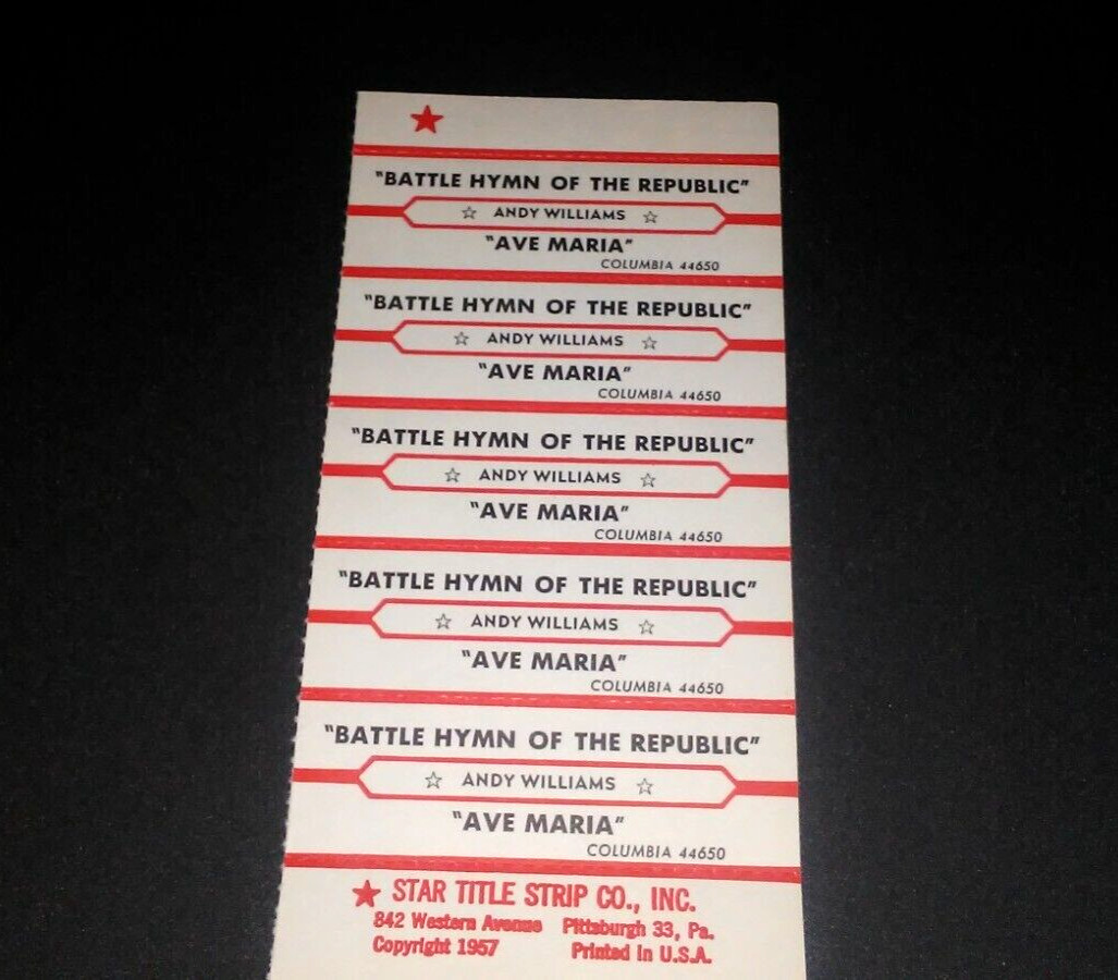 NOS TITLE STRIP LOT OF 5 ANDY WILLIAMS Battle Hymn Of The Republi+ 1 more -L@@K!