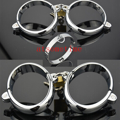 Stainless Steel Neck Collar Ankle Handcuffs Set Restraint Bondage Cuffs BDSM