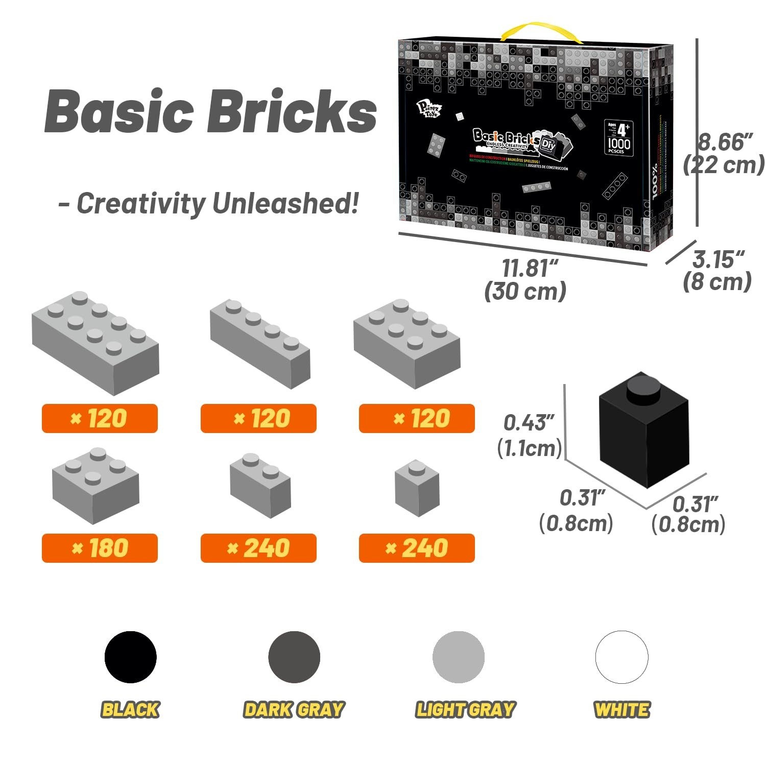 1000 Piece Blocks for Building, Classic Bulk 2x4 Basics Bricks Building Set, ...