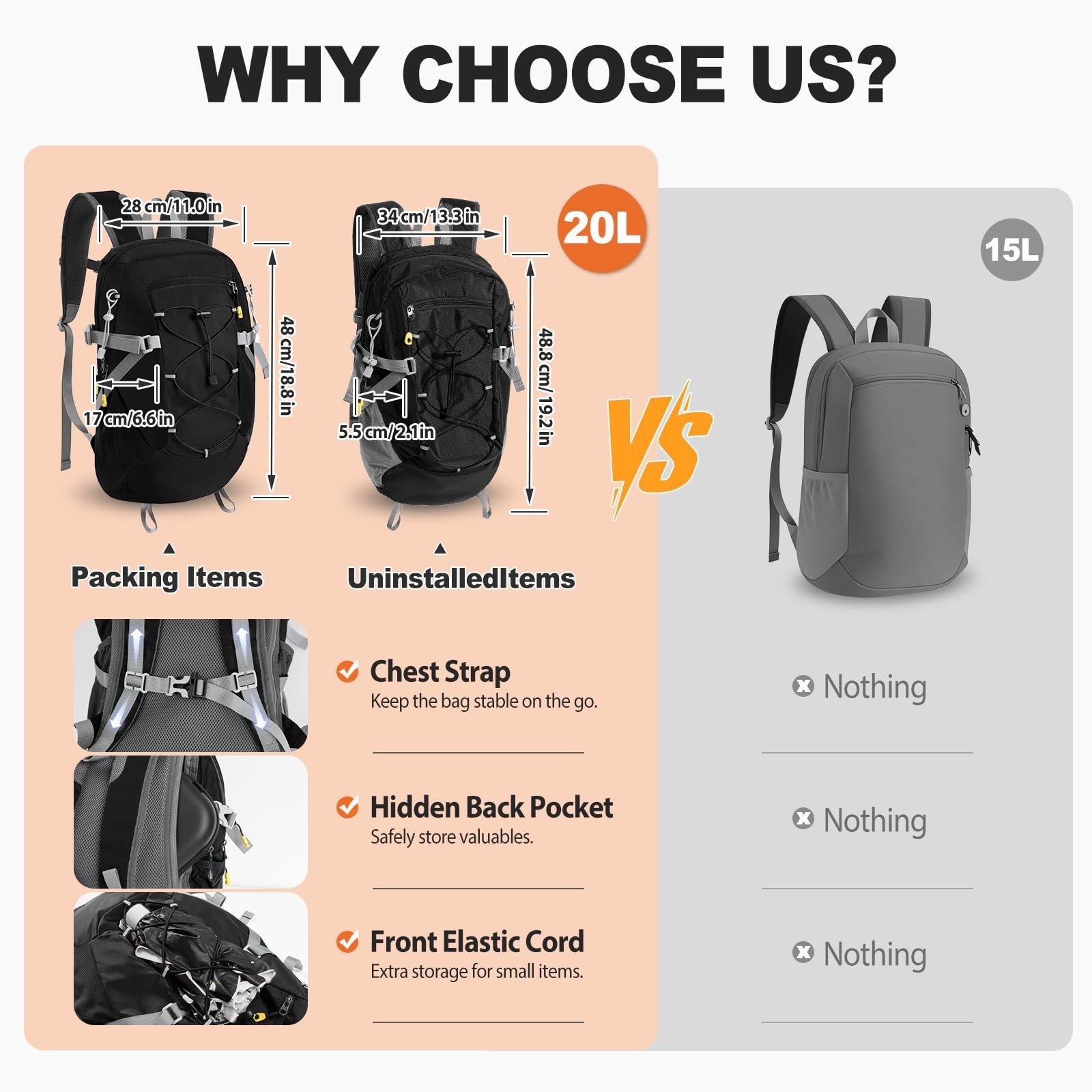20L Hiking Backpack Lightweight Packable Hiking Daypack, Foldable Small Trave...