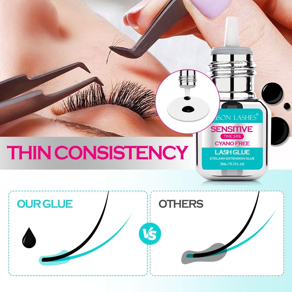 Sensitive Eyelash Extension Glue 3-4S Drying Time 5-6 Weeks Retention Lash Exten