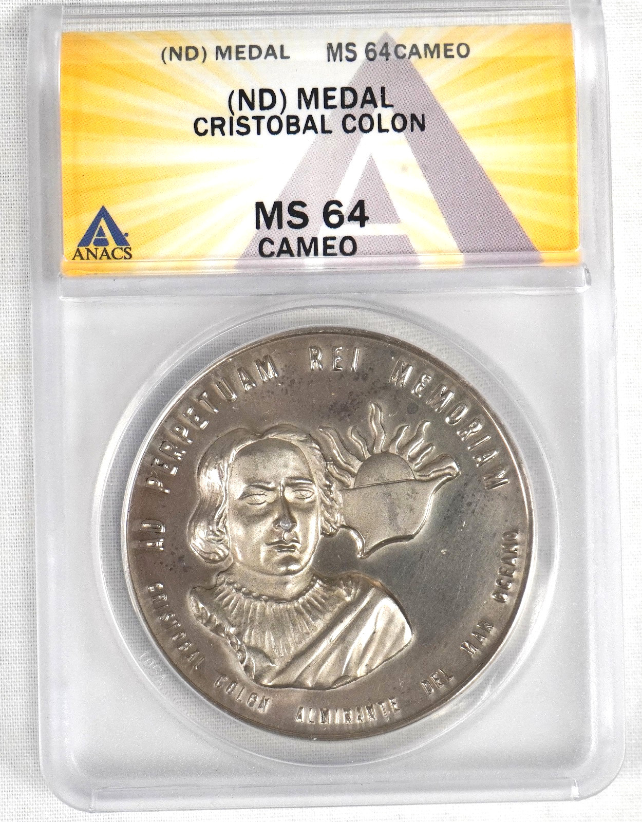 MEXICO ND SILVER MEDAL,  CRISTOBAL COLON, GROVE 73a ANACS MS64 CAMEO