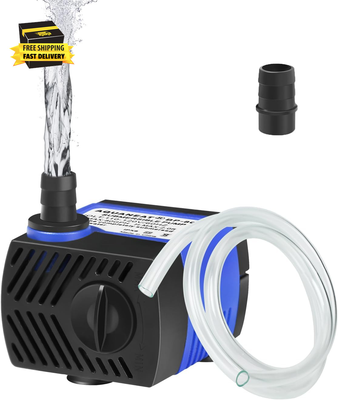 Small Fountain Pump, 80 GPH Mini Submersible Water Pump with 3.3 Ft Tubing, for