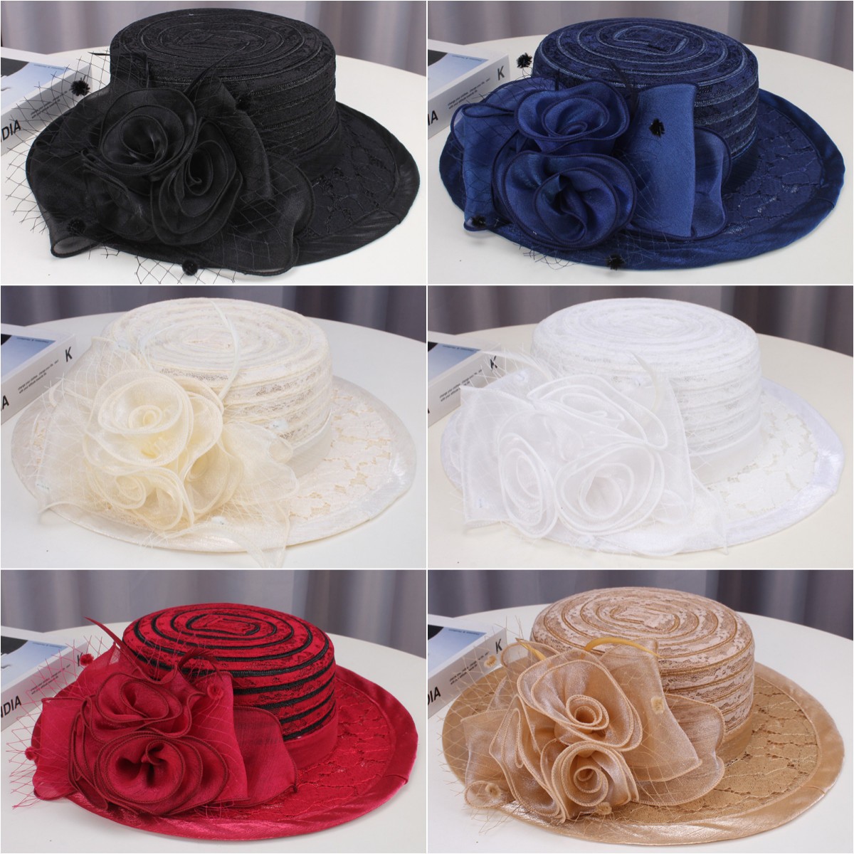 Women's Fascinator Hat Wide Brim Church Bridal Tea Party Wedding Hat Derby Cap