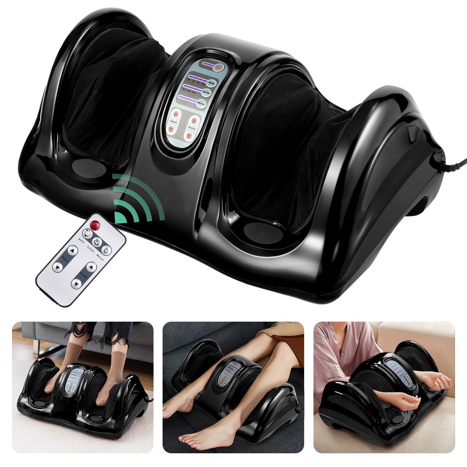New Shiatsu Foot and Calf Massager Machine Kneading Rolling Leg Massager Black