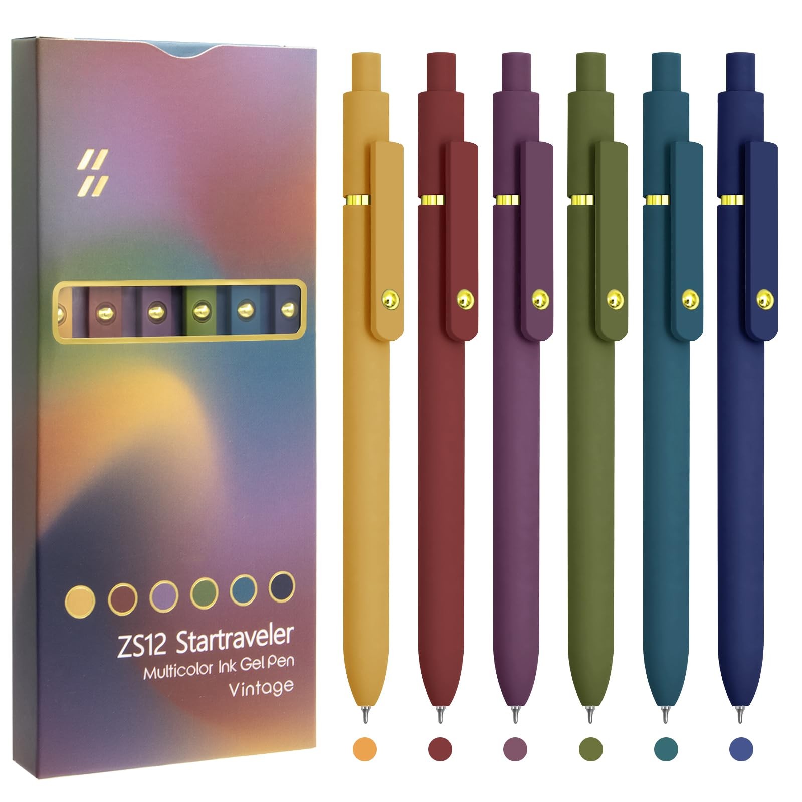 UIXJODO Colorful Pens, 6 Pcs Colored Pens Fine Point Smooth Writing Pen, 0.5mm C