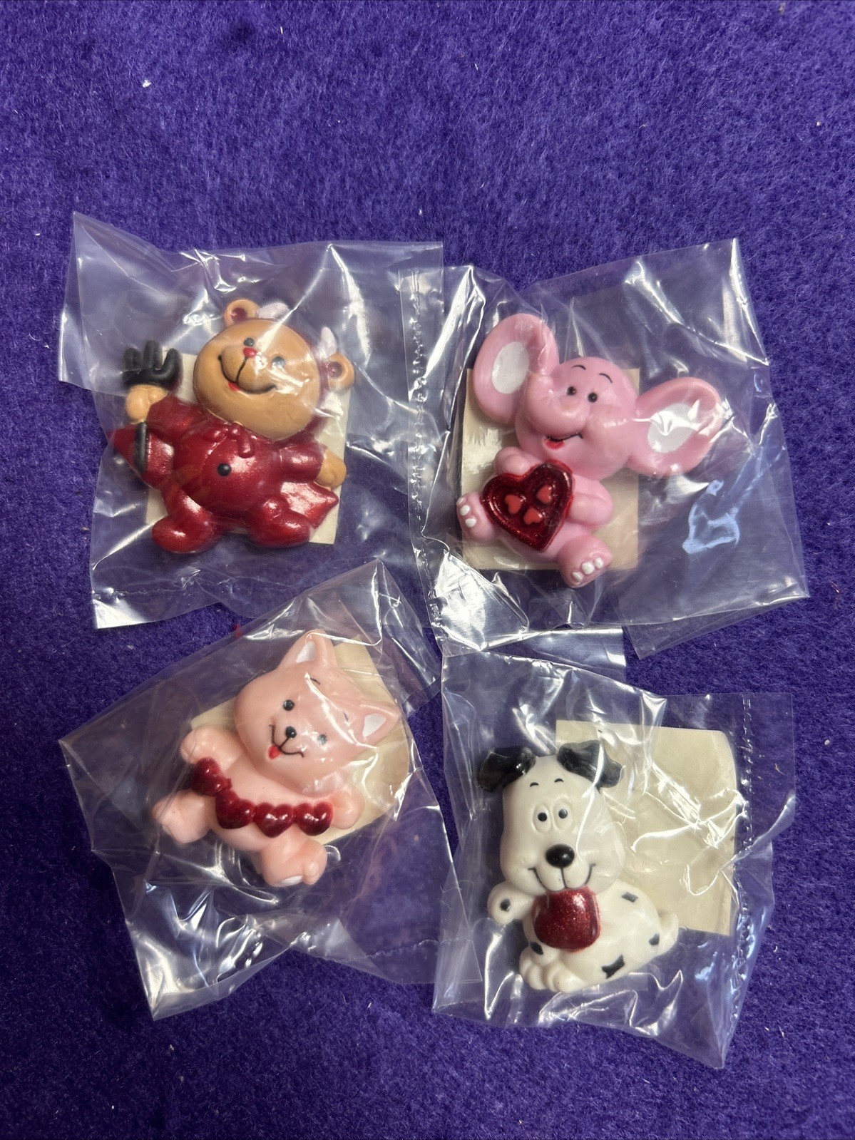 Vintage Russ “Loving Pin Pals” #19065 Animal Heart Pins Set Of 4 • NEW