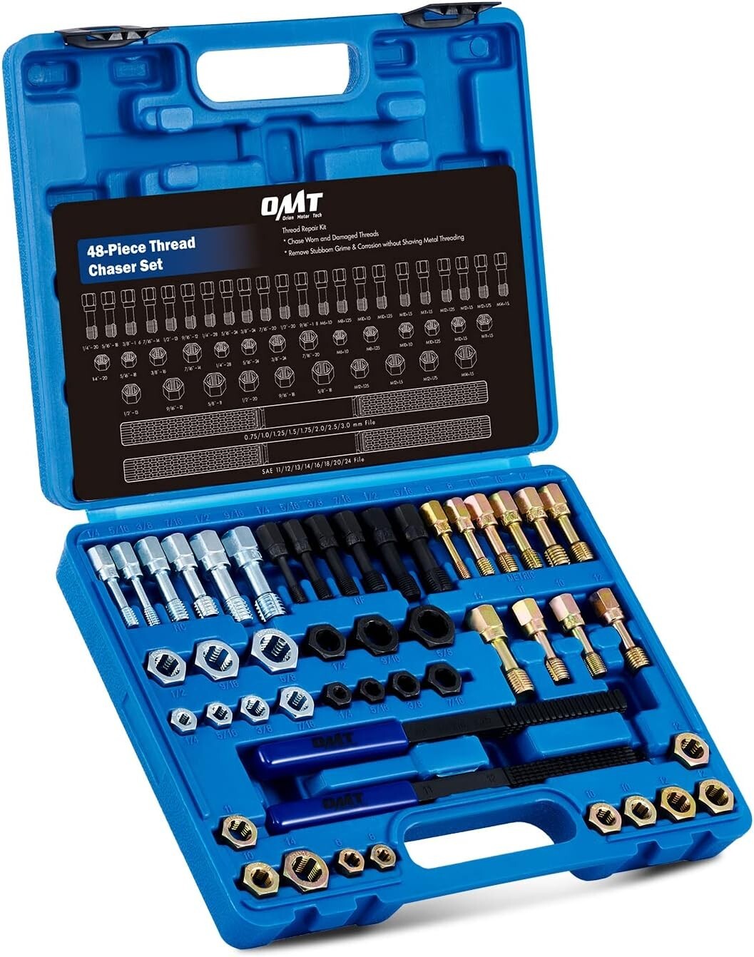 Durable 48-Piece Metric & SAE Thread Restorer Set with Organized Storage Case