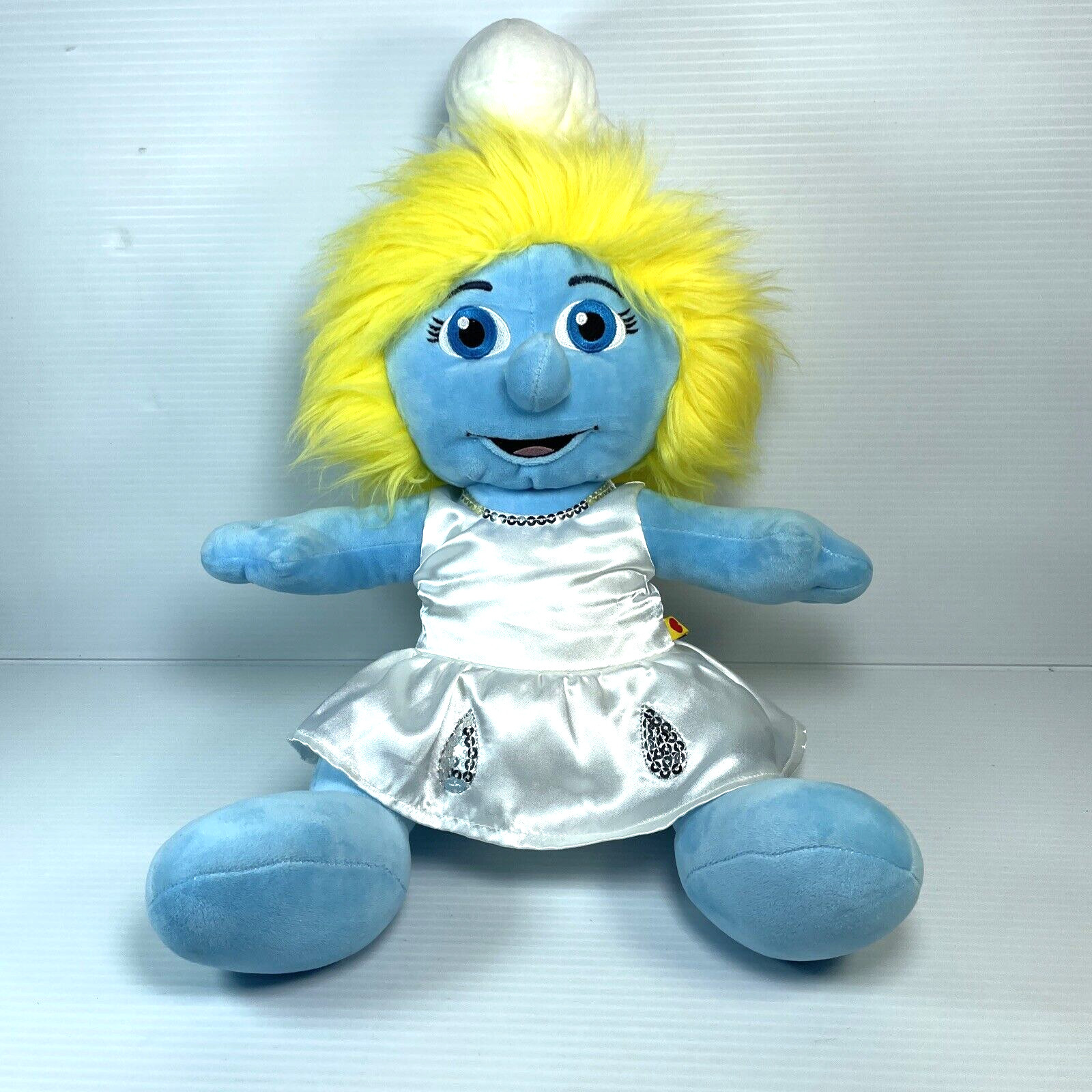 Smurfette Build A Bear Blue Blonde 16” Plush White Dress BABW 2013 The Smurfs