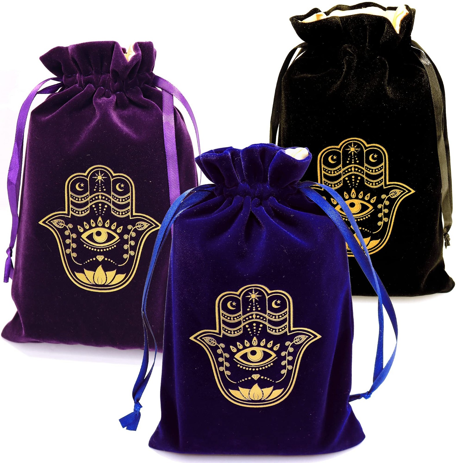 ARTSY CRAFTS 6x9" Hamsa Hand Velvet Jewelry Pouch Gift Bags, Fatima Hand Evil...