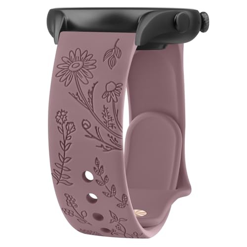 Floral Engraved Bands for IDW13,IDW16,IDW19 Smartwatch Bands, 22mm Smoke Violet