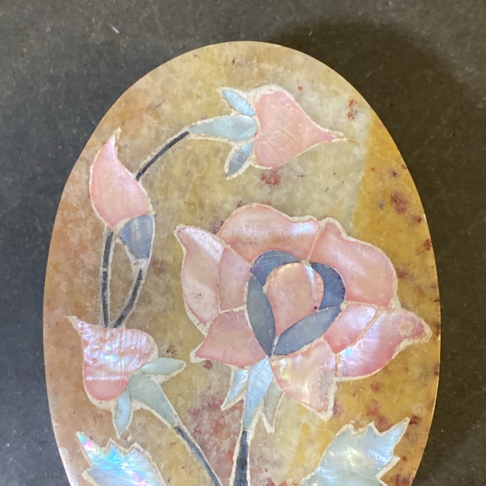 Stone Trinket Box with Inlaid Flowers