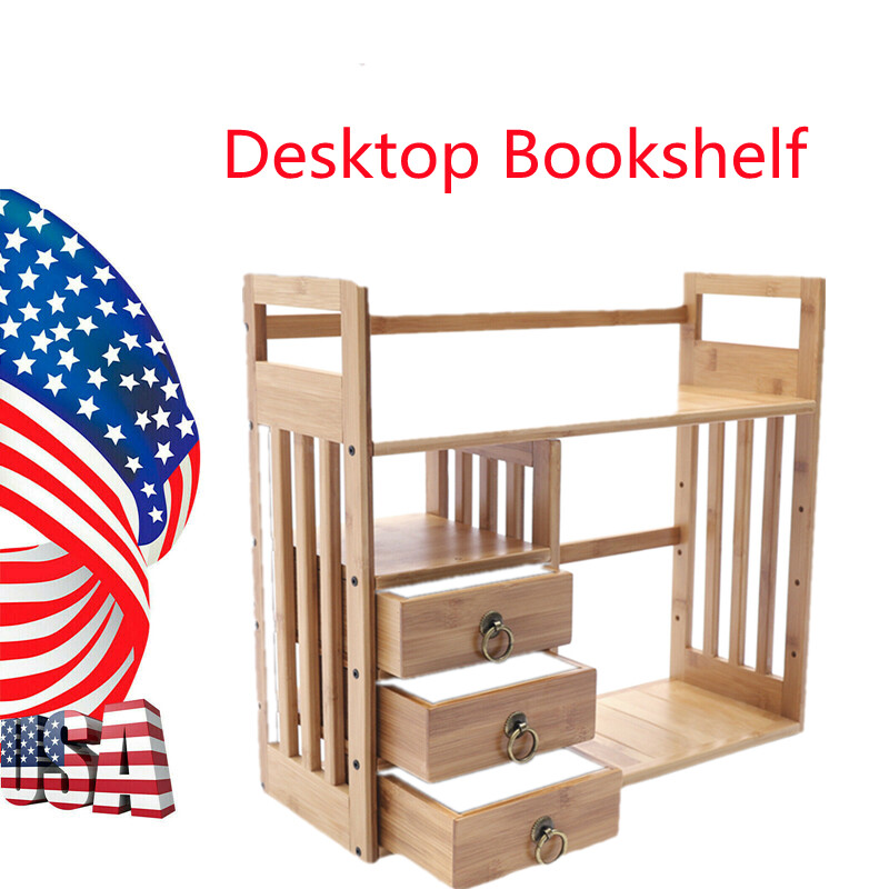 Adjustable Natural Wood Dasktop Bookshelf Bamboo Desk Storage Display Organizer