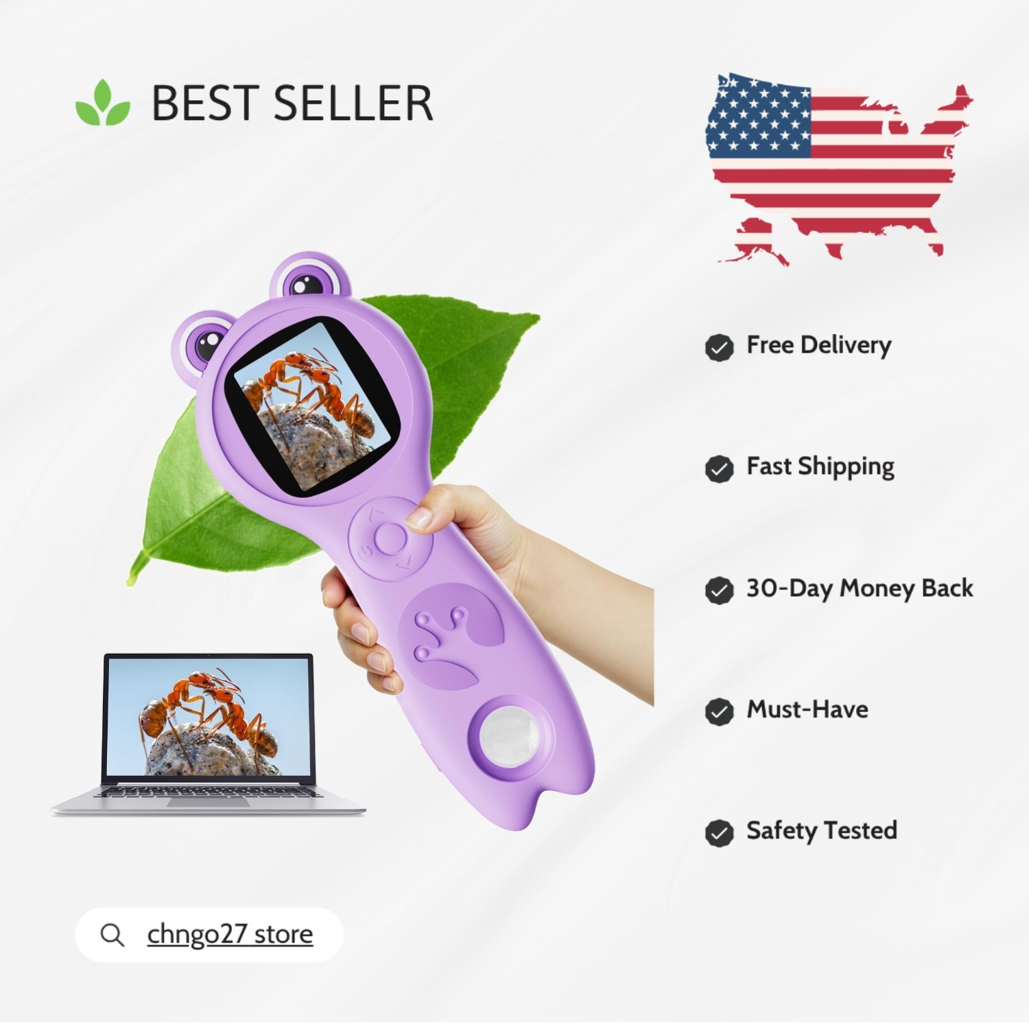 Portable Kids Digital Microscope 500x Magnification - Educational Gift in Purple