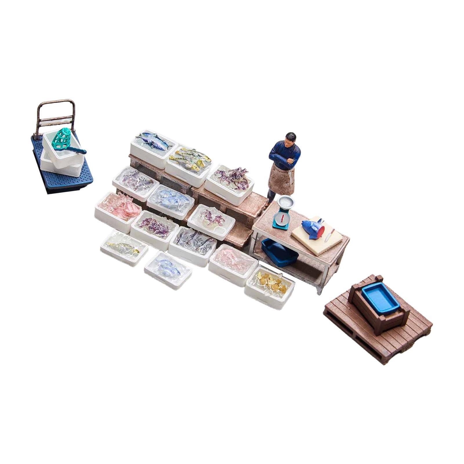 1/64 Seafood Stall Model Kit Photography Activity Indoor Diorama Accessories