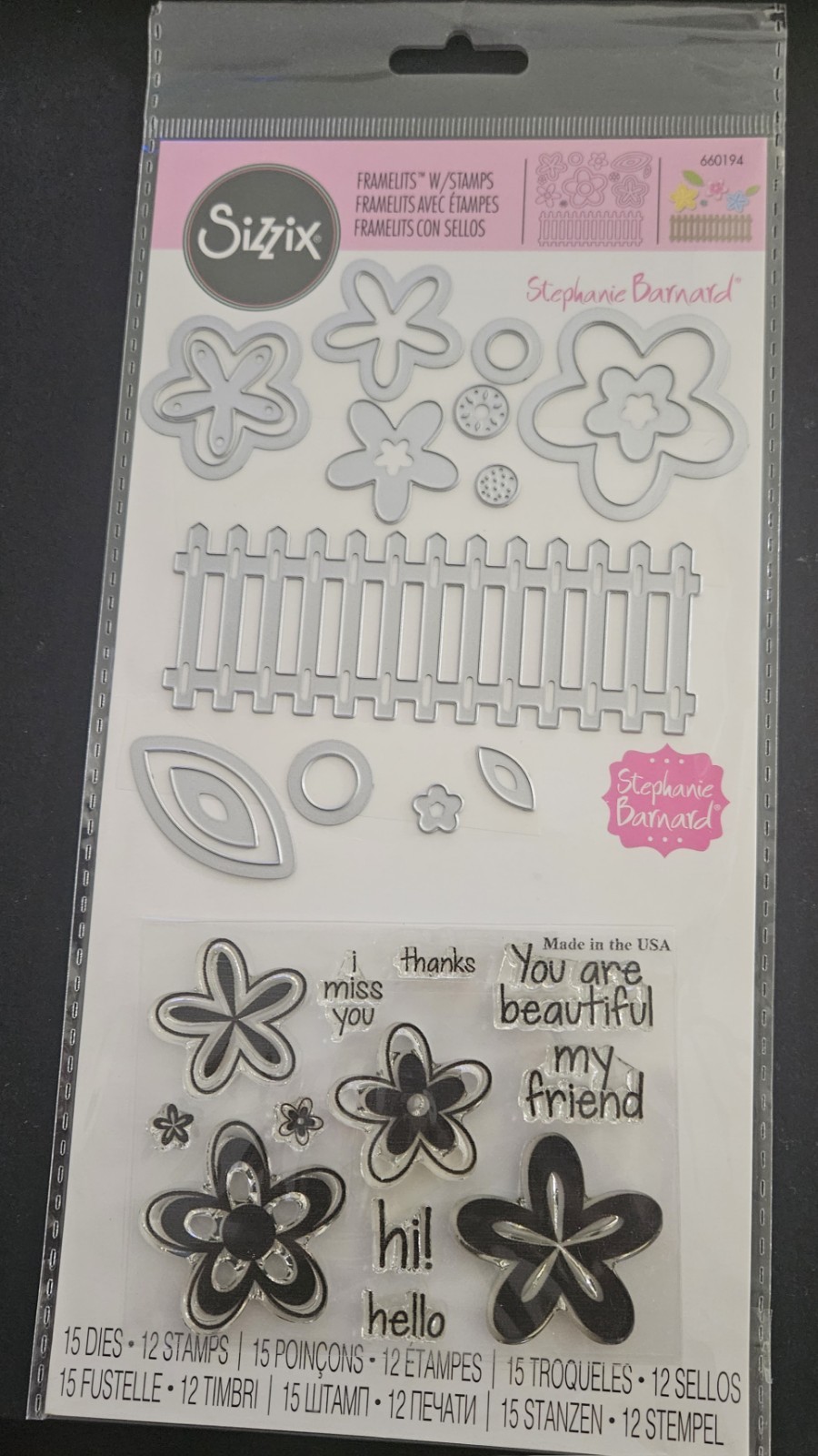 Sizzix Die Cut Flowers & Fence 660194 Framelits & Stamps