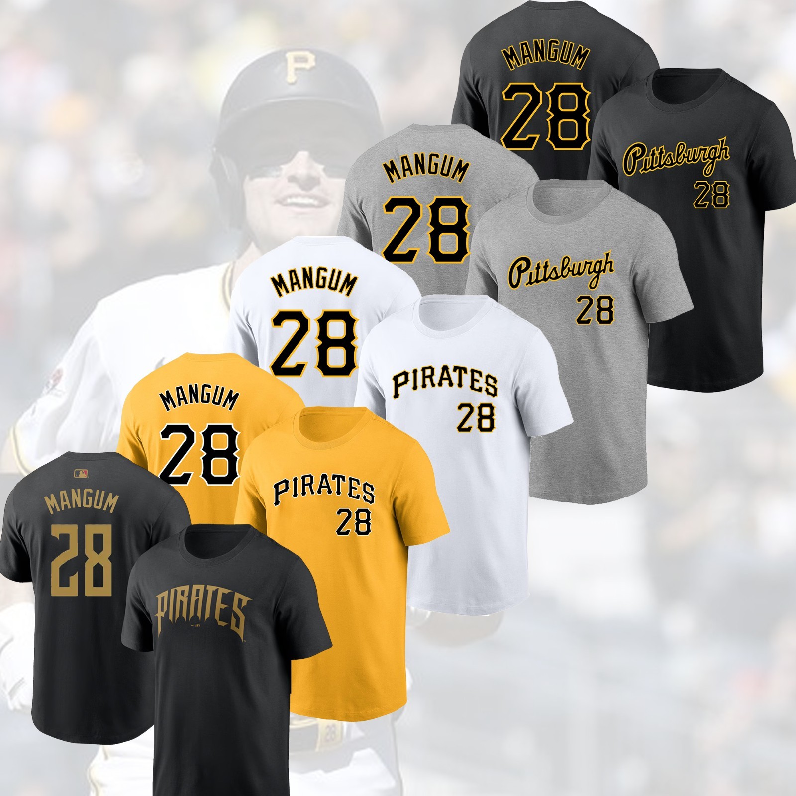 NEW ! Jake Mangum #28 Pittsburgh Pirates 2026 Player Name & Number For Fans