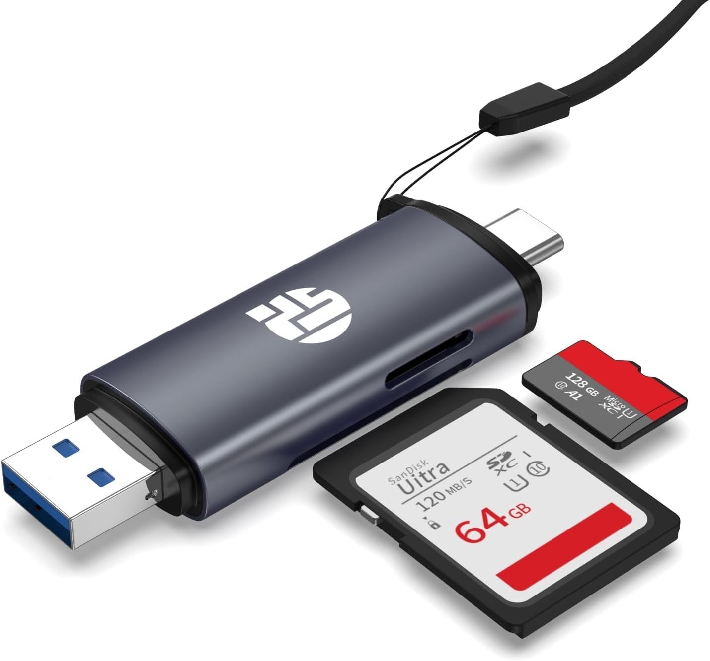2-In-1 Memory Card Reader, USB 3.0 SD Card Adapter with Dual Slots, 2 Cards Simu