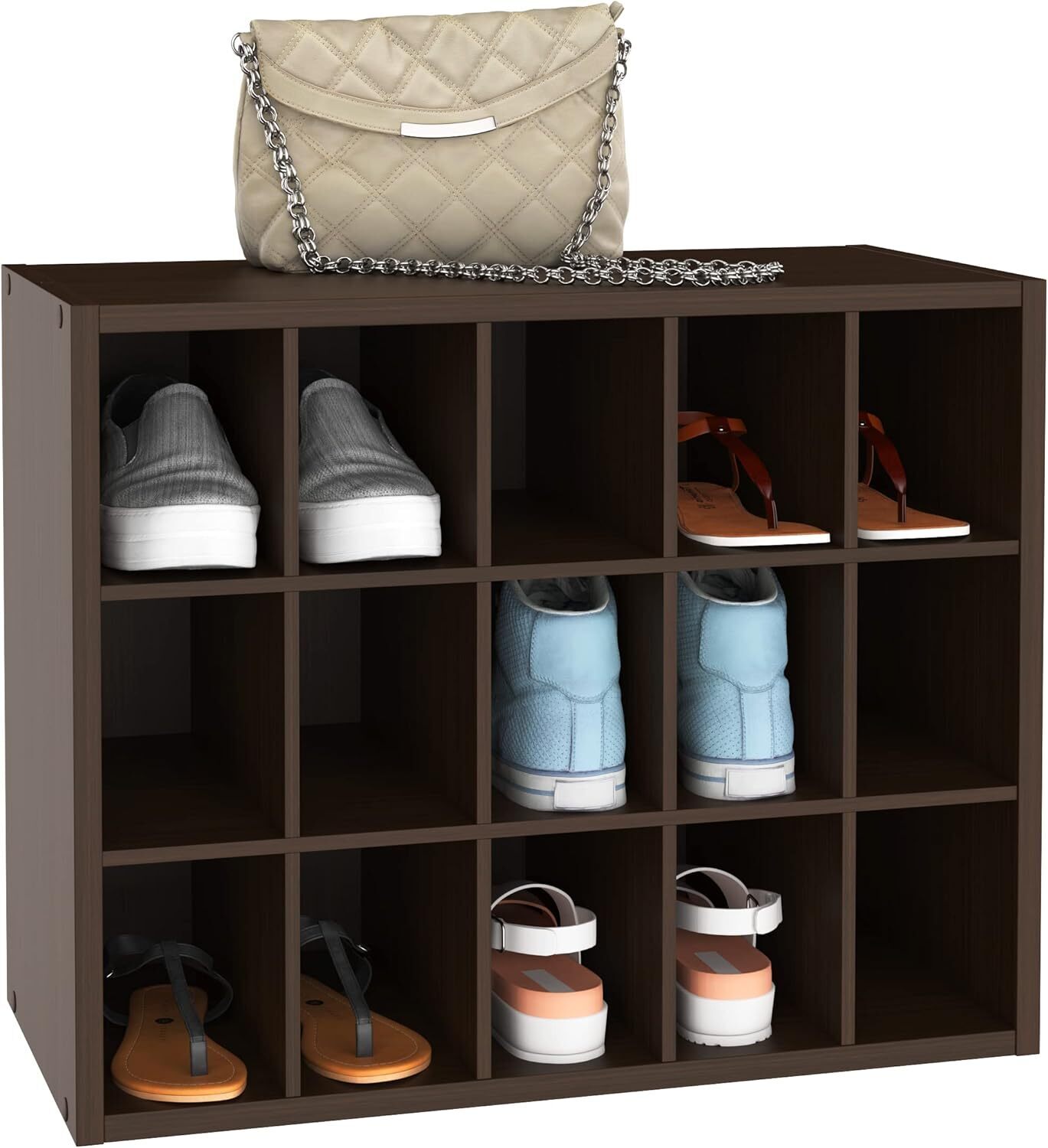 15 Cube Stackable Storage Organizer Shoes Bags Crafts Hobbies with Wood Shelves