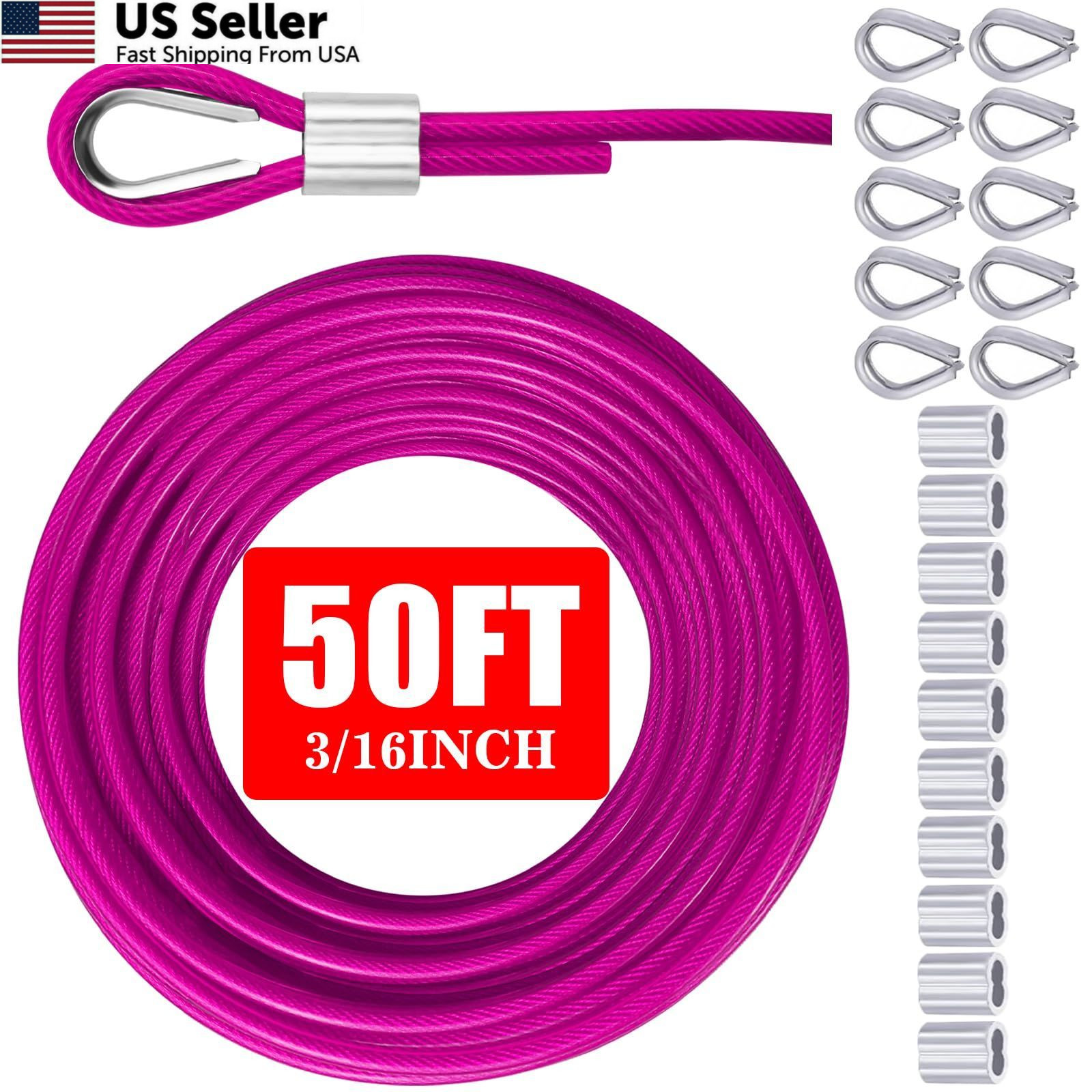 VIVBOO Stainless Steel Cable & Wire Rope 3/16" Vinyl Coated 50ft, Pink