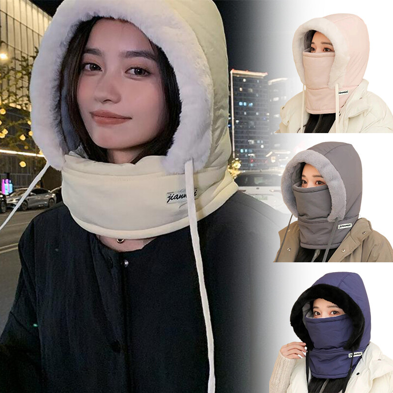 Drawstring 3-in-1 Winter Cycling Hat Multifunctional Solid Color Windproof Cap