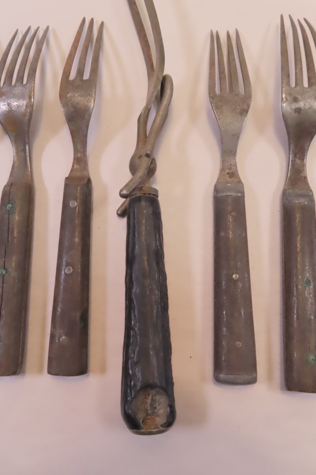 Antique Civil War Era Carving Fork and (6) Dinner Forks