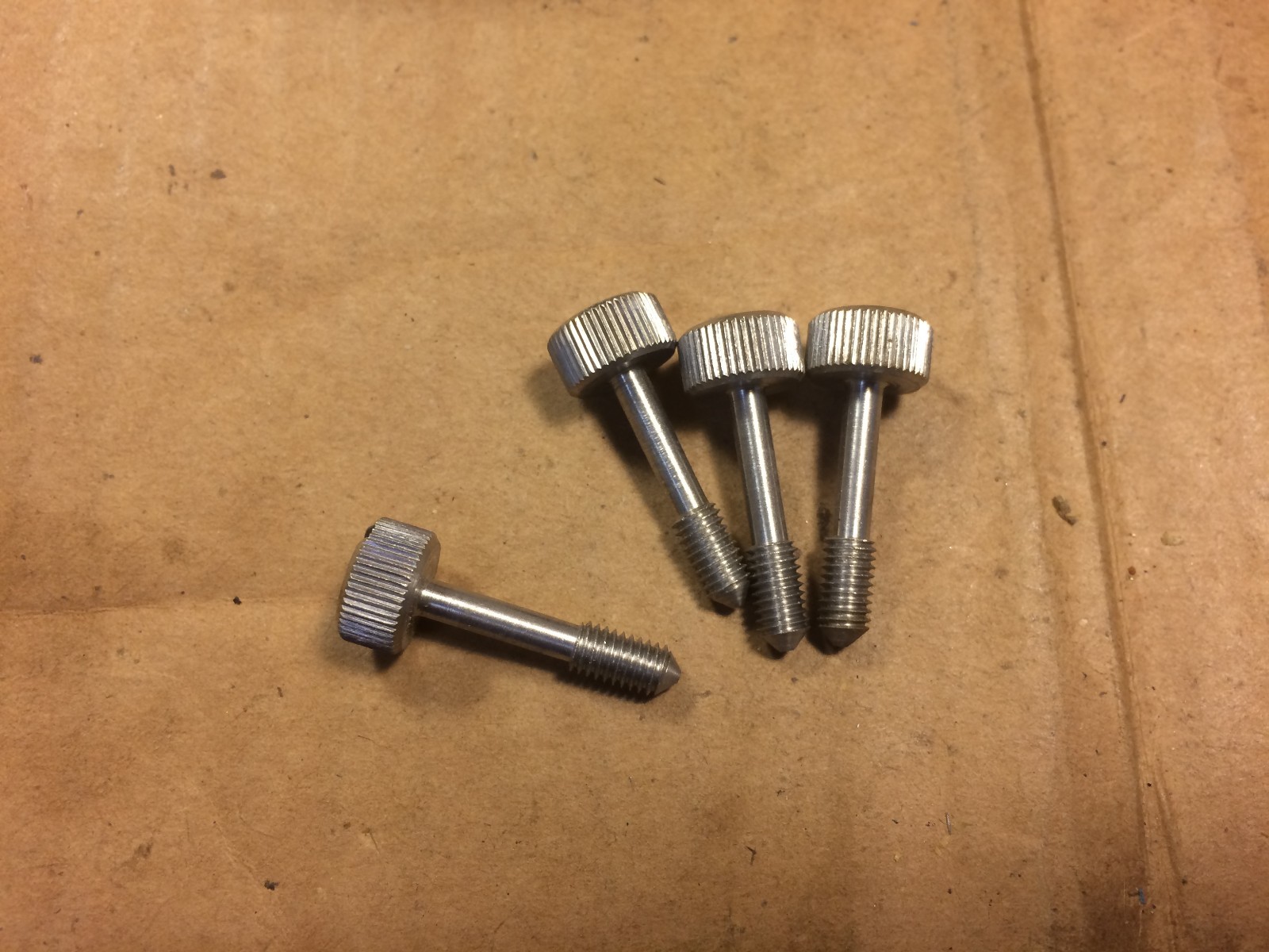 4 NOS Vintage 1960s Thumbscrews for holding on Faceplate 1.25" long slotted
