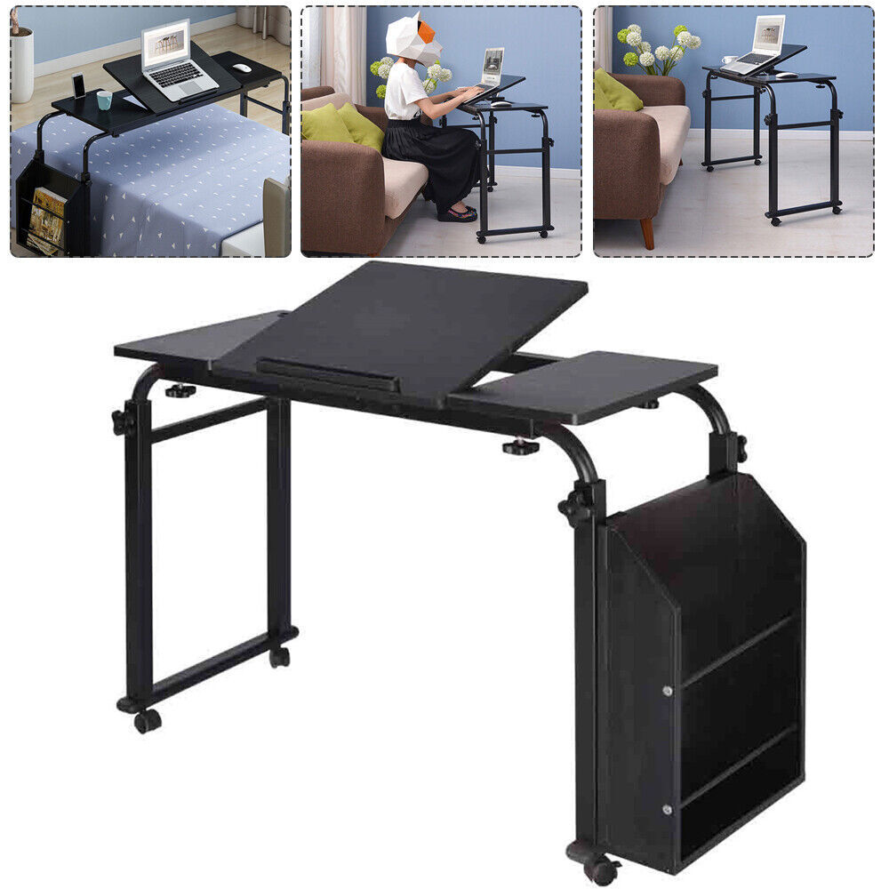 Rolling Laptop Desk Cart Computer Table Notebook Stand Tray Over Bed Home Rack~