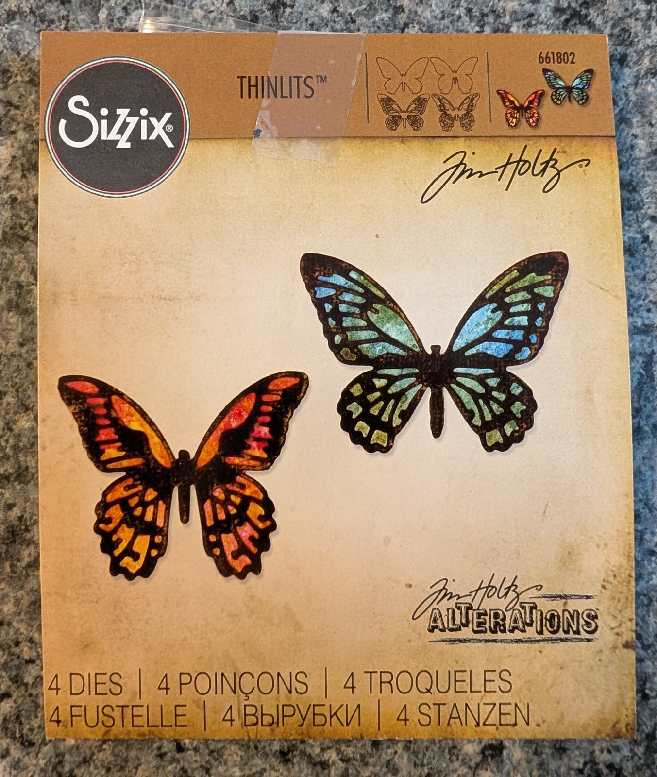 Sizzix Tim Holtz Thinlits Dies BUTTERFLIES set of 4