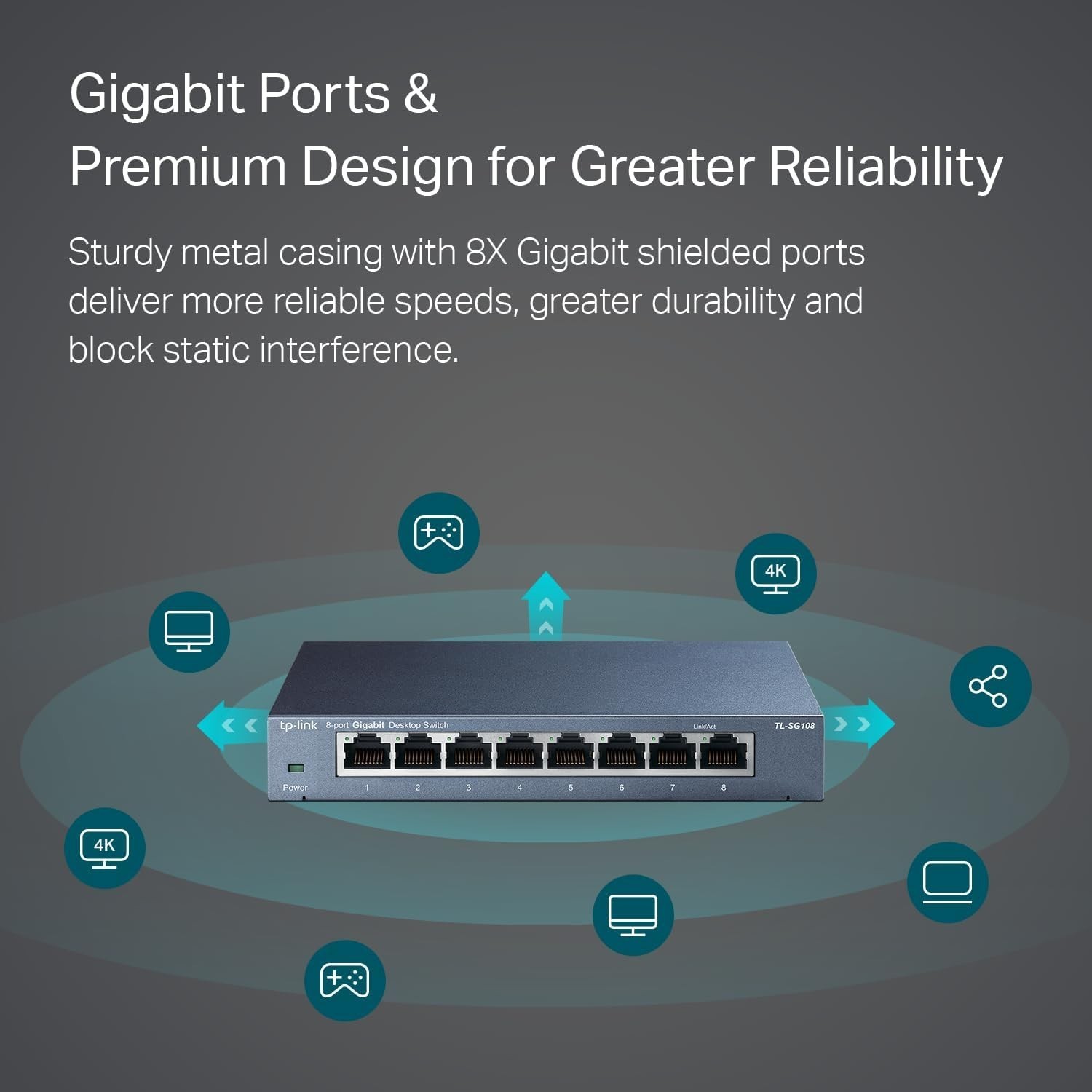 Durable 8 Port Gigabit Network Switch with Traffic Optimization & Fanless Design