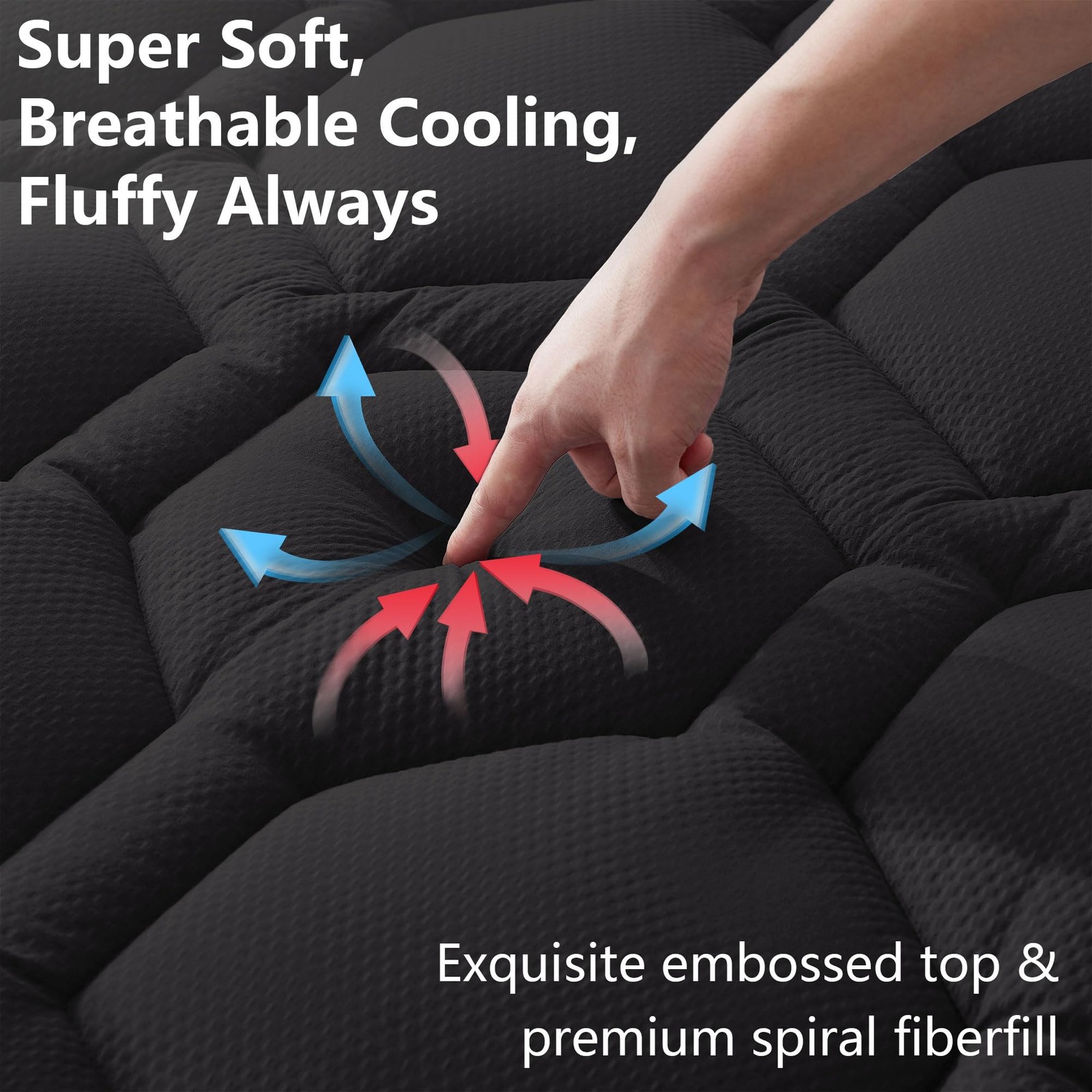 ELVEN HOME Full Size Mattress Pad Waterproof, Cooling Full, Black