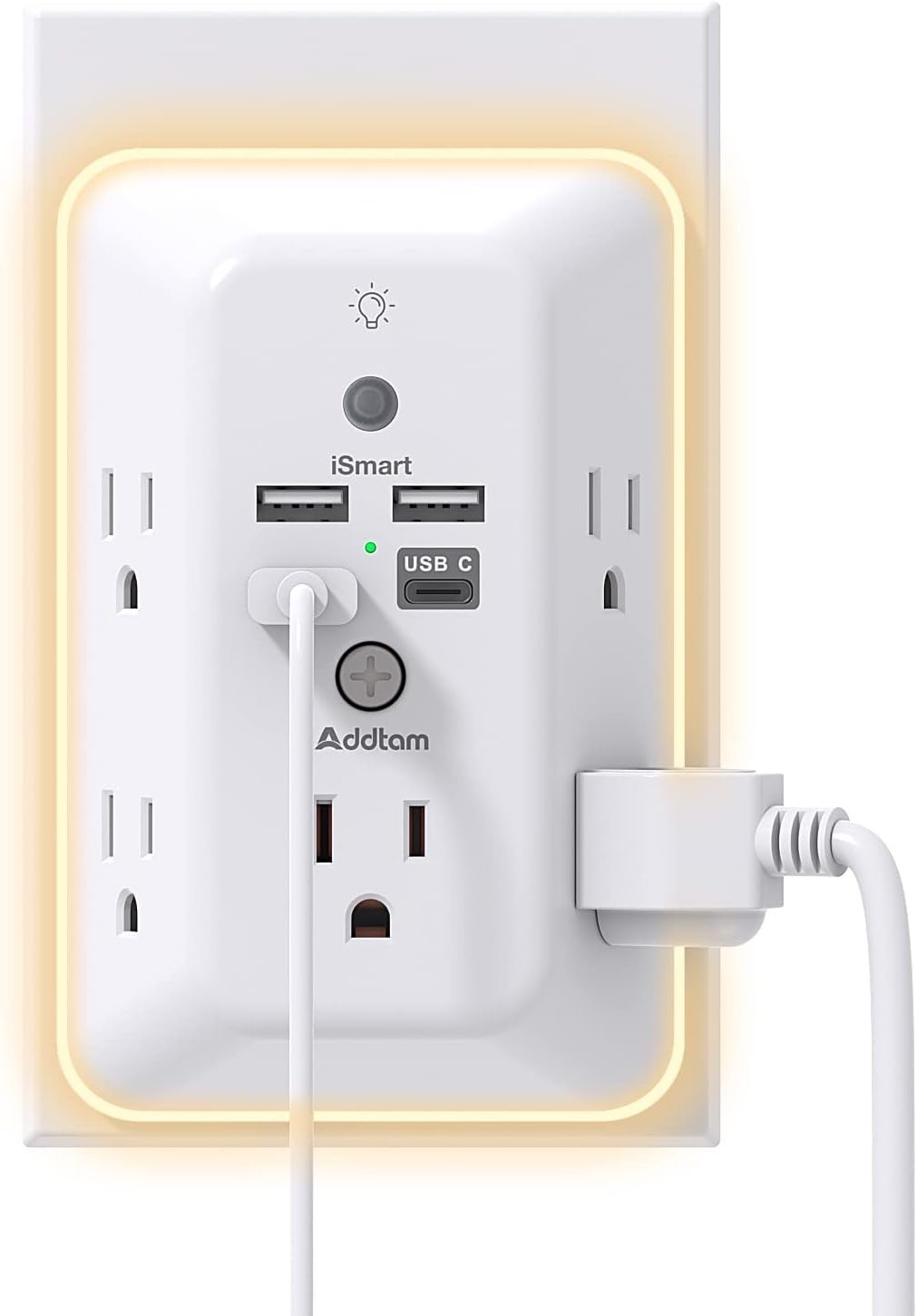 "Surge Protector, Outlet Extender with Night Light, 5-Outlet Splitter and 4 USB