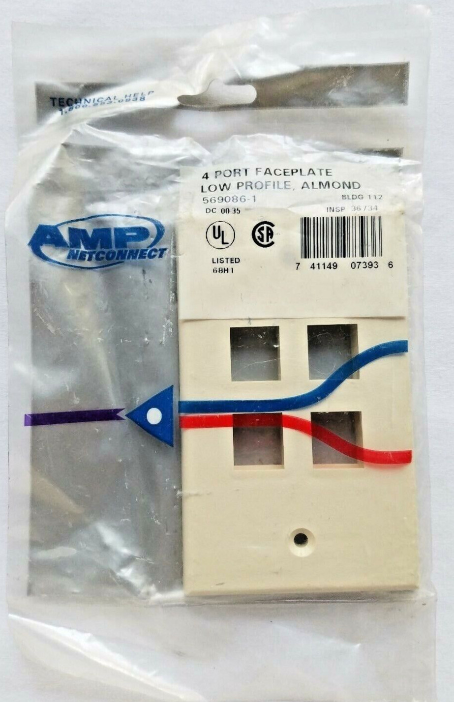 569086-1 4-Port Wallplate SL Series Flush Mounting, 1-Gang - Almond