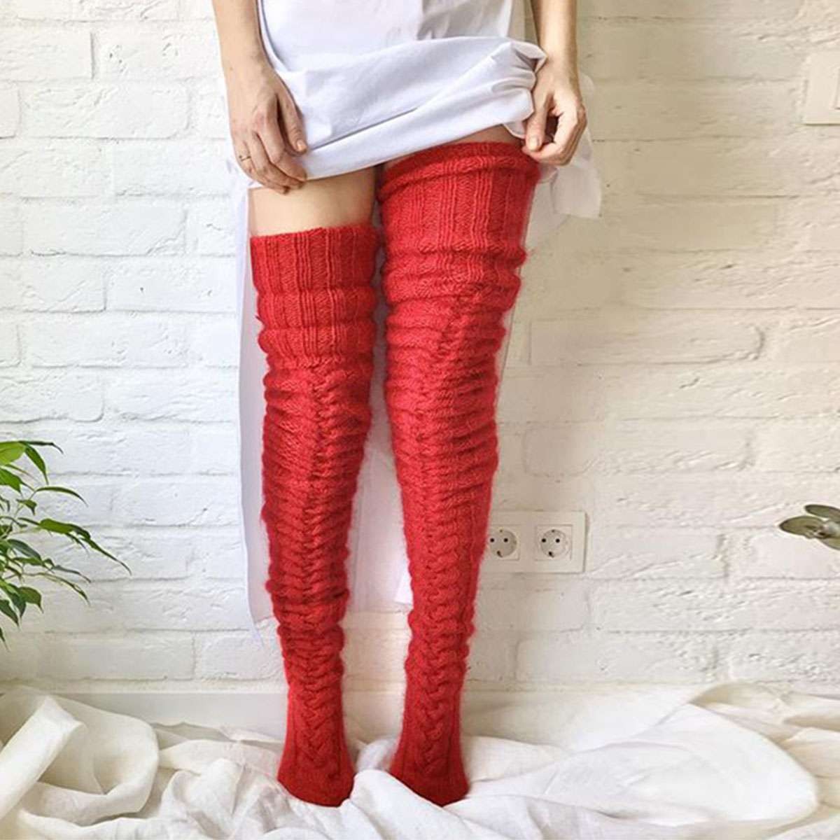 Women's Cable Knit Thigh High Socks Over Knee Stockings Winter Long Boot Warmers
