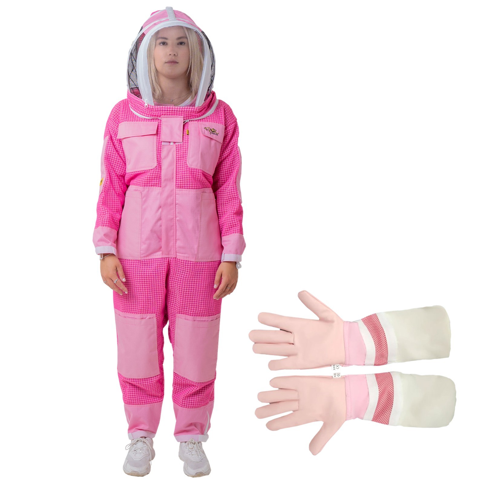 Pink 3 Layer Mesh Ventilated Beekeeping Suit , Fencing Veil and Cowhide Gloves