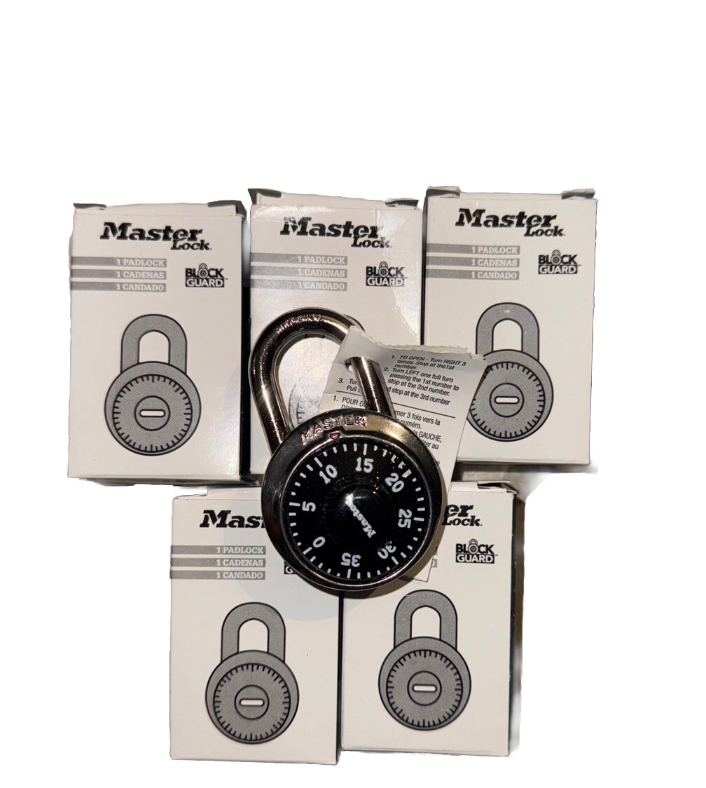 Lot of 5 Combination Padlocks Master Lock Block Guard New with Box