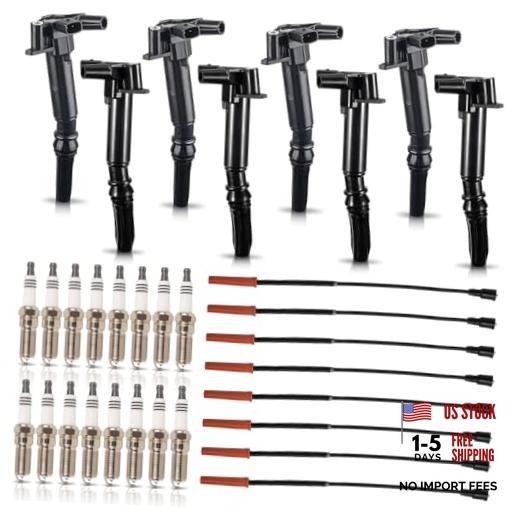 Set of 8 Ignition Coil with 16 Platinum Spark Plug and Wire Set Compatible