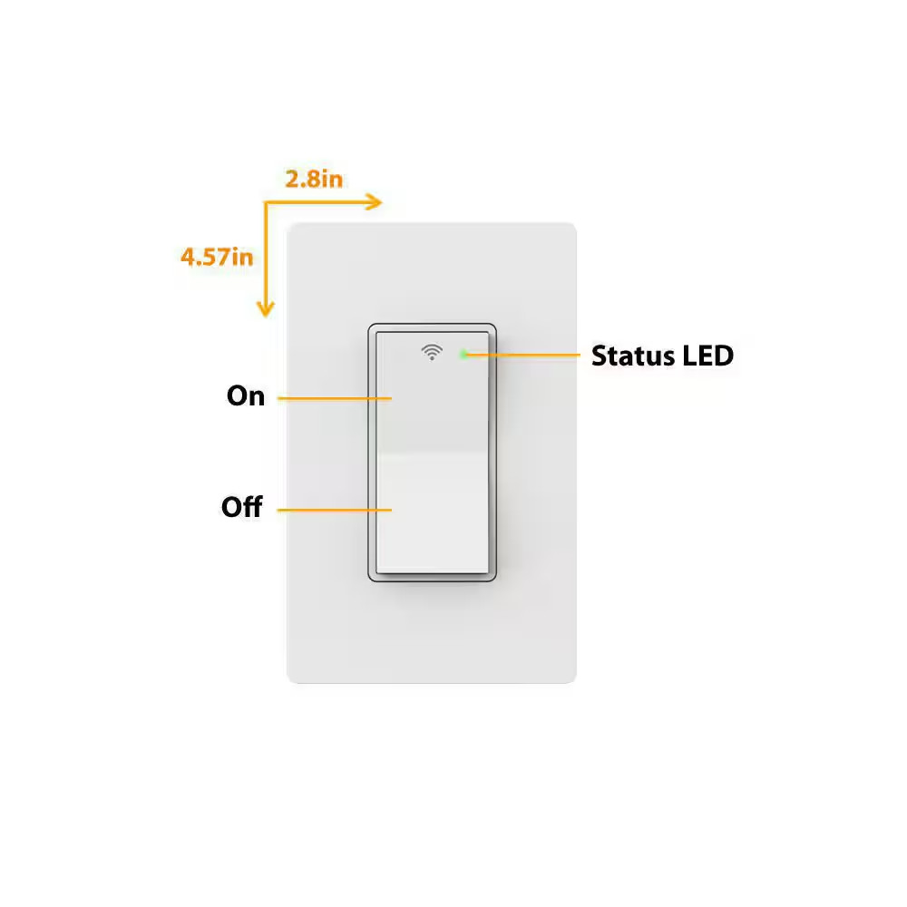 15 Amp Single-Pole White Smart Light Switch with Wi-Fi and Bluetooth Technology