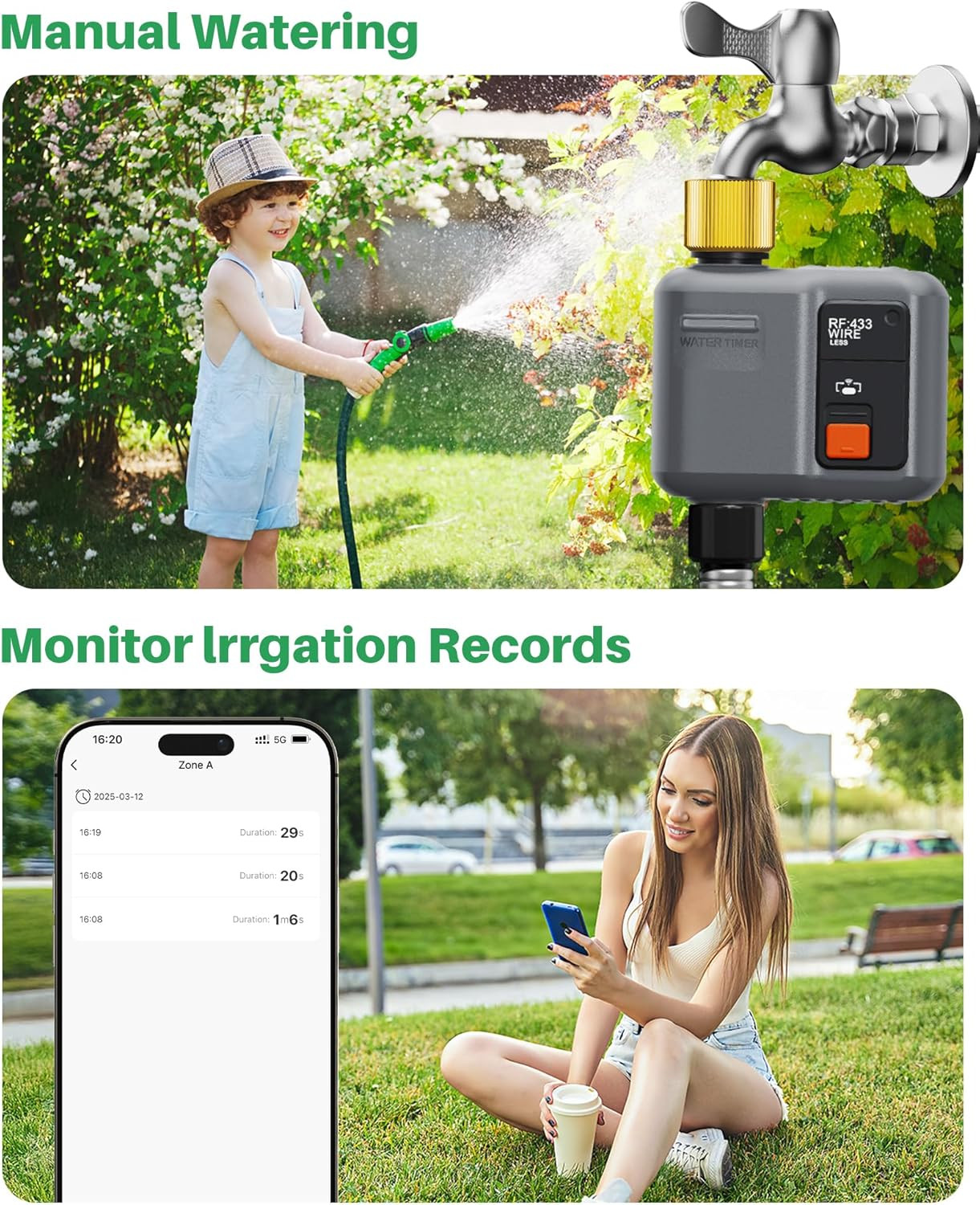 WiFi Water Timer for Garden Hose, WiFi Sprinkler Controller with 984ft RF Range,