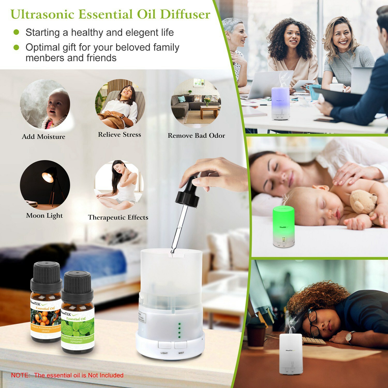 2Pack Mini Ultrasonic Cool Mist Humidifier Essential Diffuser w/ 7 Color 4 Timer